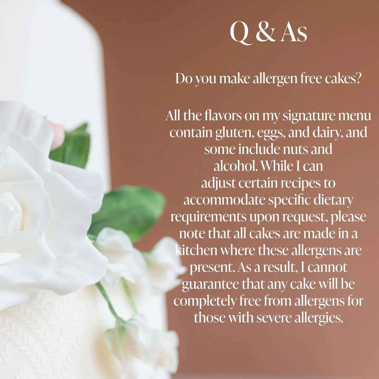Happy Friday!! 🎉 Lots of people ask me if I make allergen free cakes, the answer is yes I do but I do have allergens in my kitchen so I cannot guarantee traces for those with severe allergies! If you want to discuss your wedding cake further, please