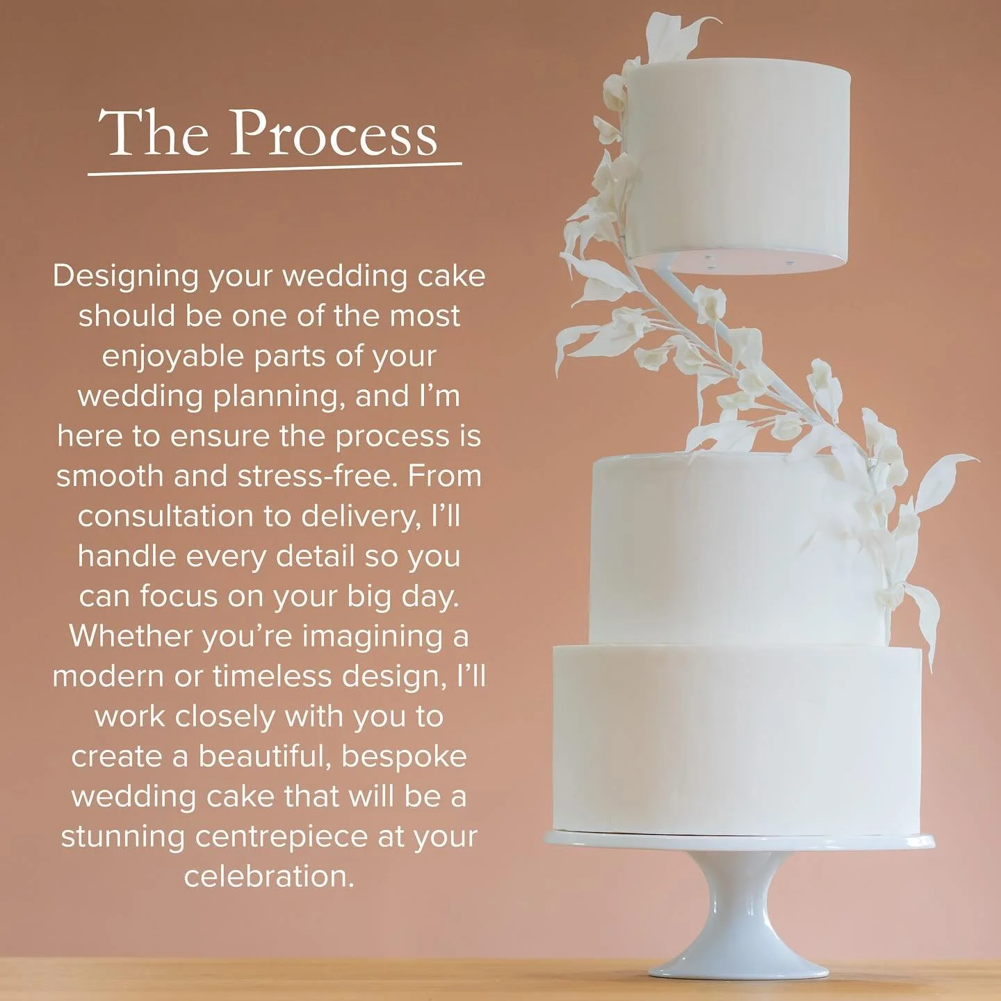 Designing your wedding cake should be one of the most enjoyable parts of your wedding planning, and I’m here to ensure the process is smooth and stress-free. From consultation to delivery, I’ll handle every detail so you can focus on your