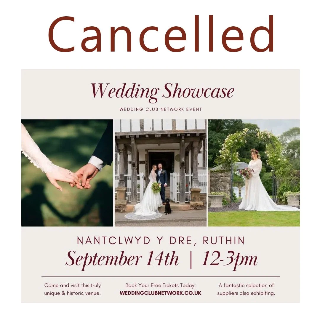 📢 Event Update 📢
I was really looking forward to showcasing my cakes at the Wedding Showcase at Nantclwyd y Dre, Ruthin on September 14th, but unfortunately the event has now been cancelled.
It’s such a shame not to be there this time, but