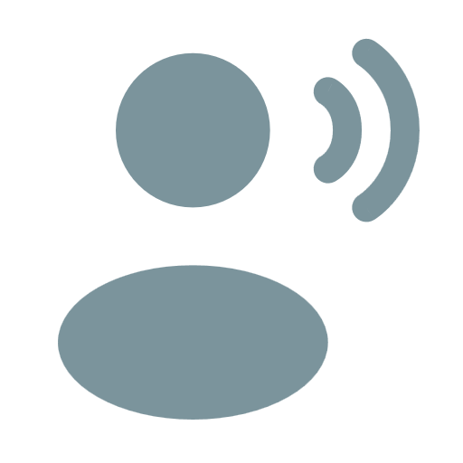 Icon of a person speaking with sound waves indicating communication or voice recording.