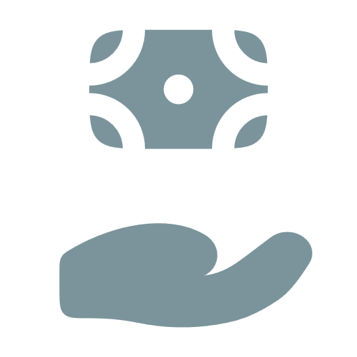 A stylized icon of a hand holding a coin with a dollar sign, representing financial or monetary concepts.