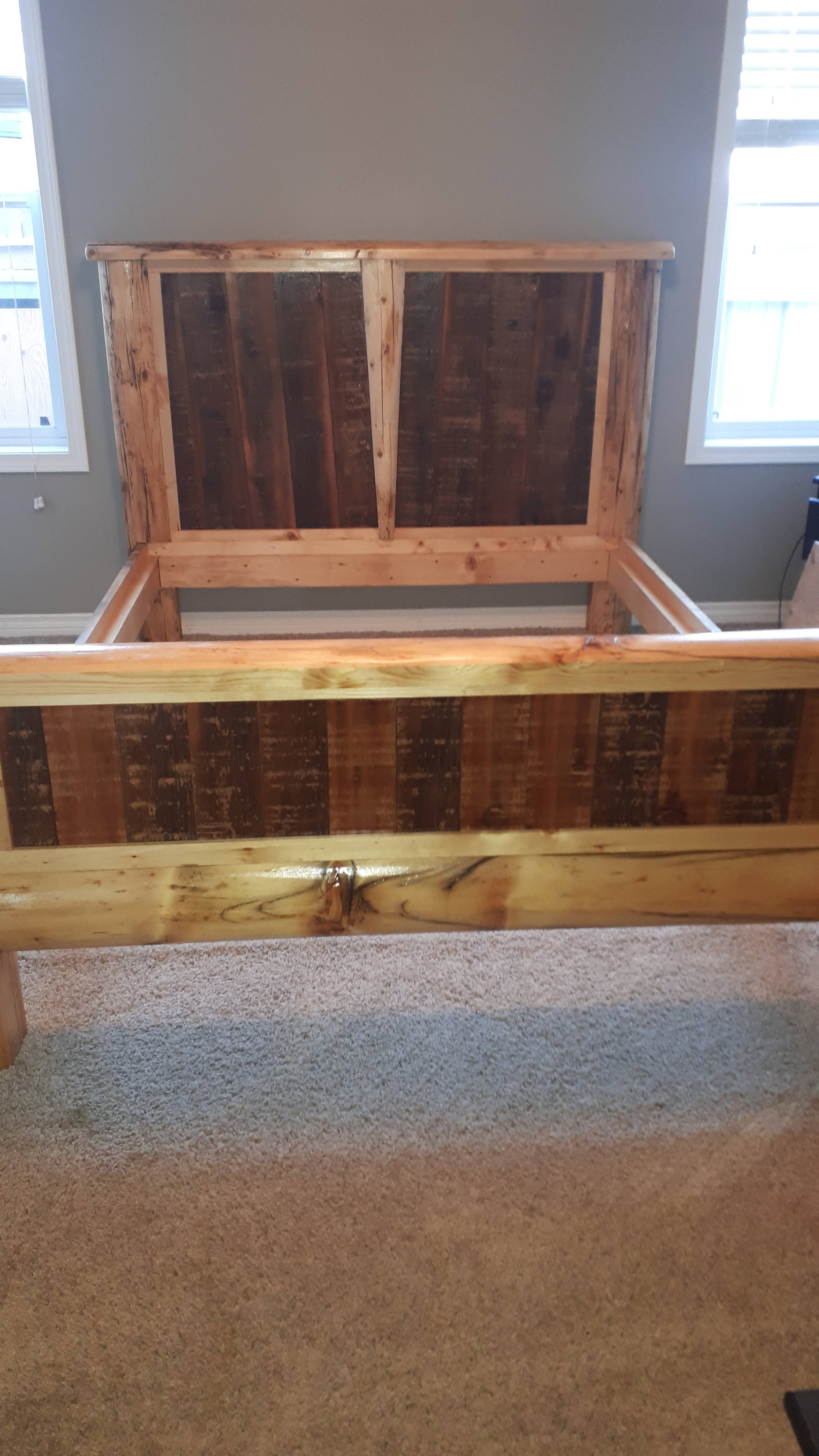 Queen Size Bed Frame, handcrafted with recycled log home wood - $900
