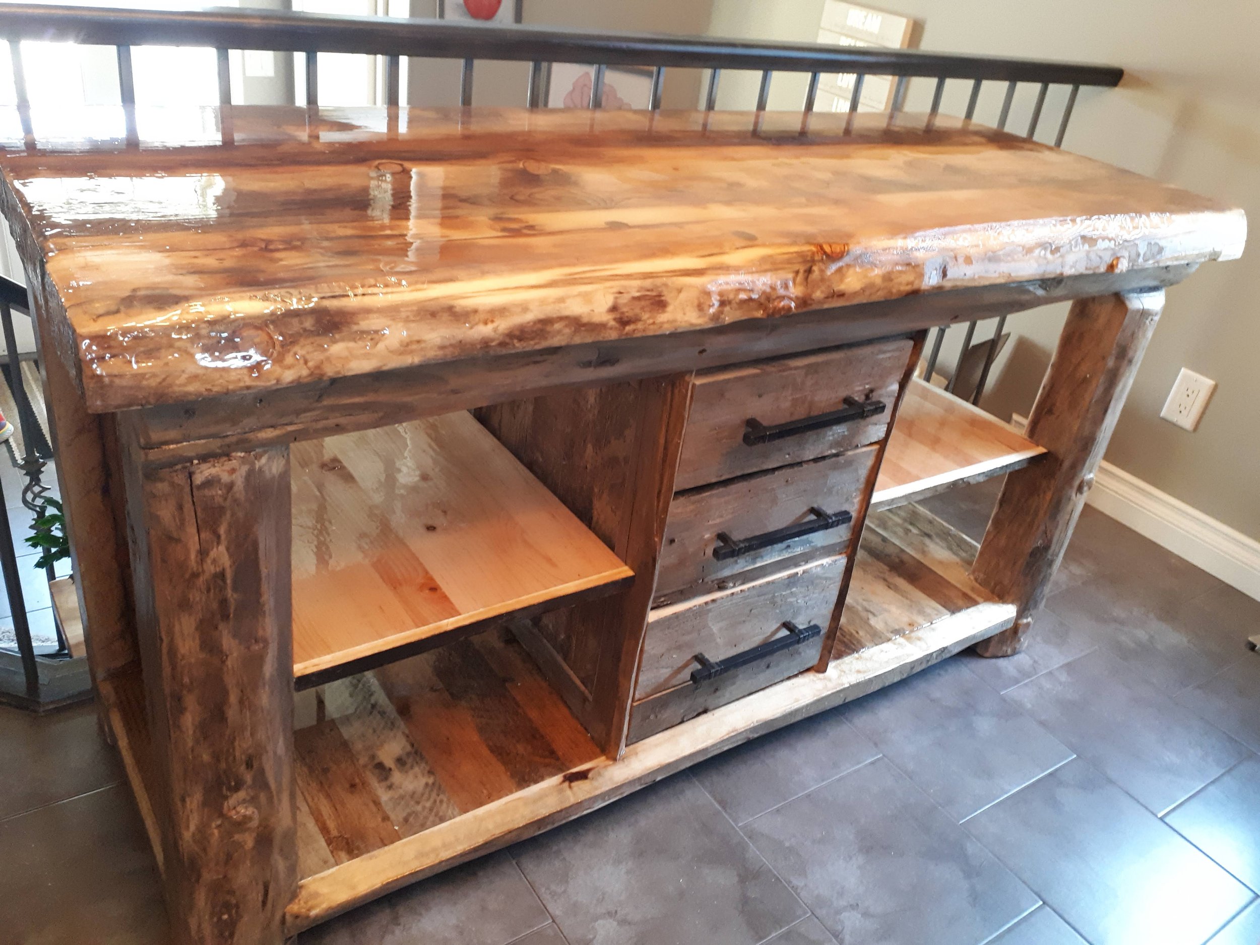 Kitchen Island/Bathroom Double Vanity 72¨X 30¨X 23¨ Handcrafted with 100-year-old barn wood, Epoxy finishing for the top for waterproofing, 3 self-closing drawers - $2000