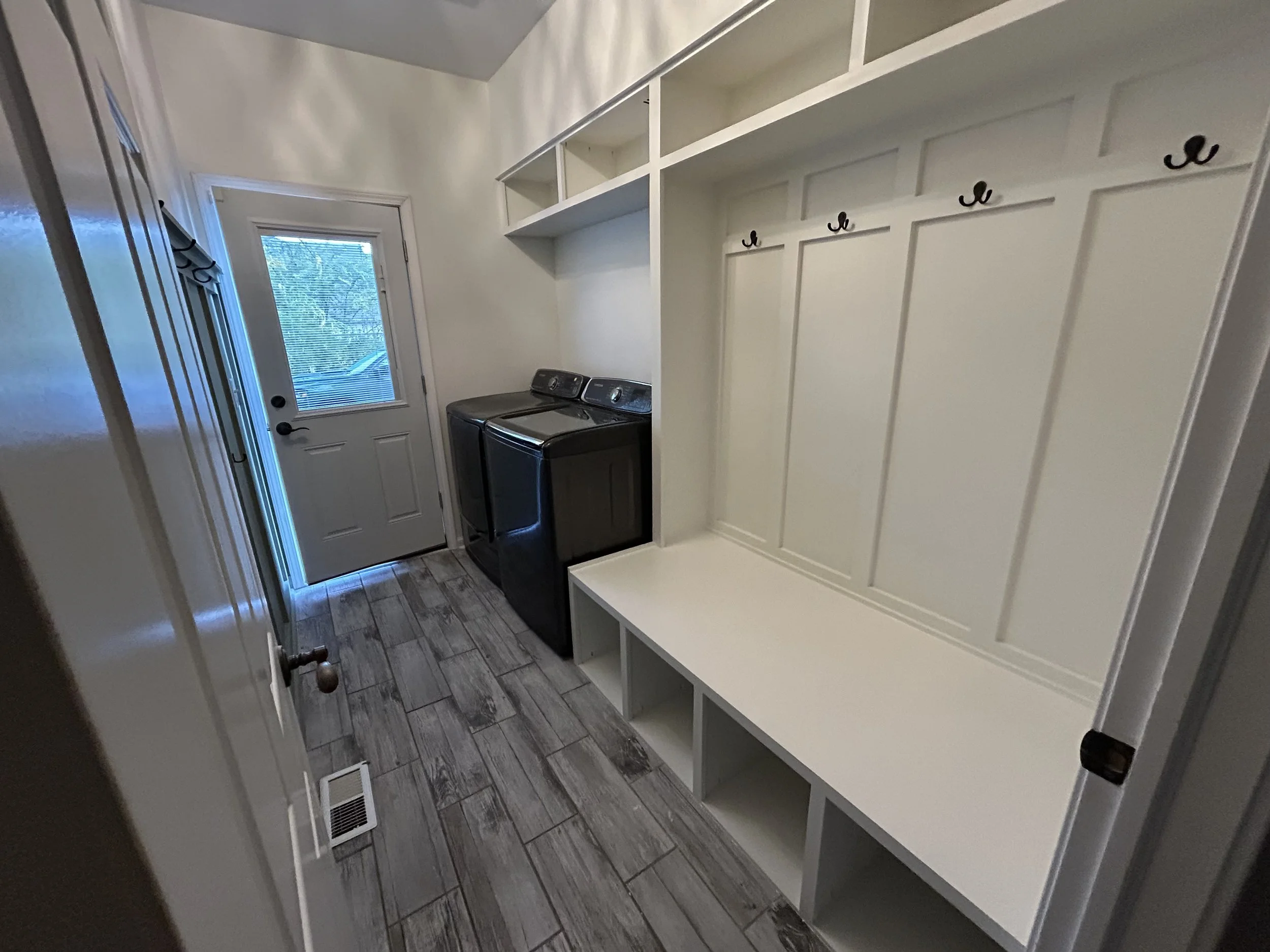 Cubby storage for laundry room