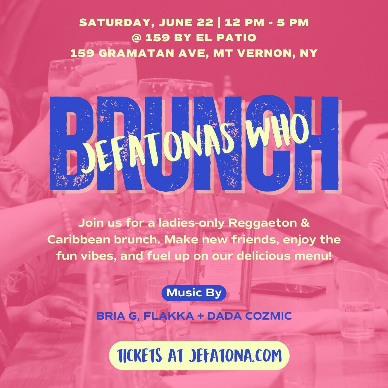 We are so excited to announce we will be joining forces with @elpatiotruck to host our FIRST EVER JEFATONA BRUNCH! 🥂 

I hope you&rsquo;re ready for the ultimate brunch experience created FOR US BY US! 😏

Join us for a ladies-only Reggaeton &amp; C