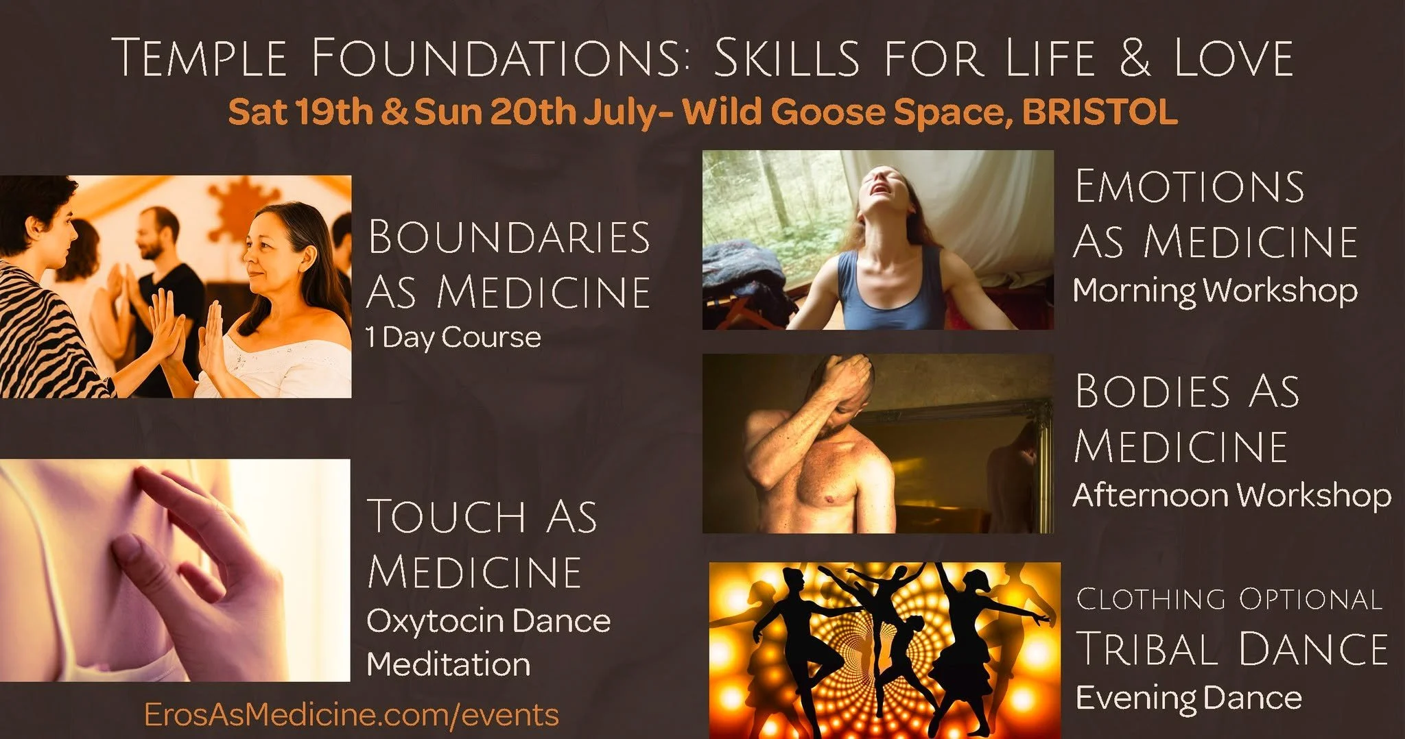 💫 Temple Foundations: Skills for Life &amp; Love
📍 Bristol | 19&ndash;20 July

A weekend immersion for embodied humans, temple keepers, and lovers of sacred connection.

If you&rsquo;re walking the path of sensual awakening, emotional truth, and co