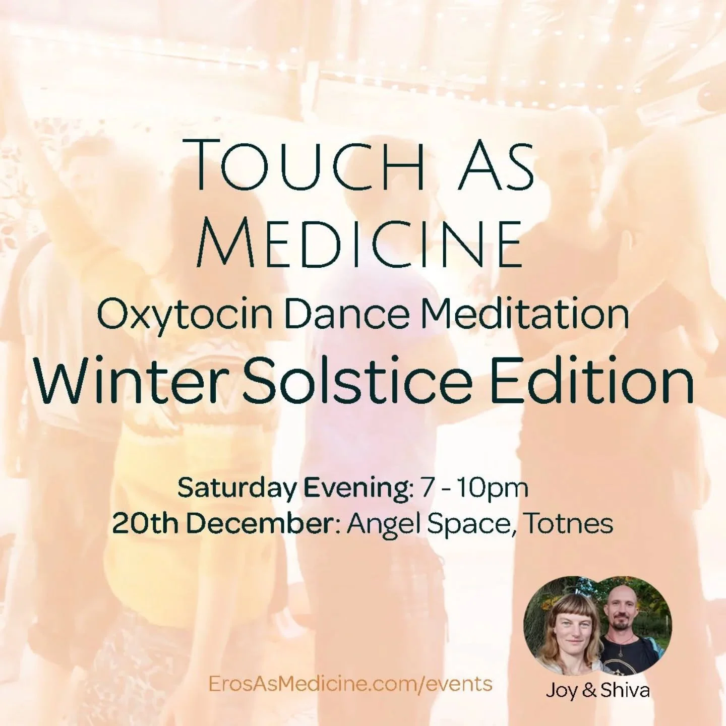 Tomorrow! Tickets are selling well - Think Contact Improv meets Latihan meets Tantra

Join us in Totnes for Touch As Medicine (Oxytocin Dance Meditation) for an evening of sensual, non-verbal connection through conscious, loving touch. In this immers