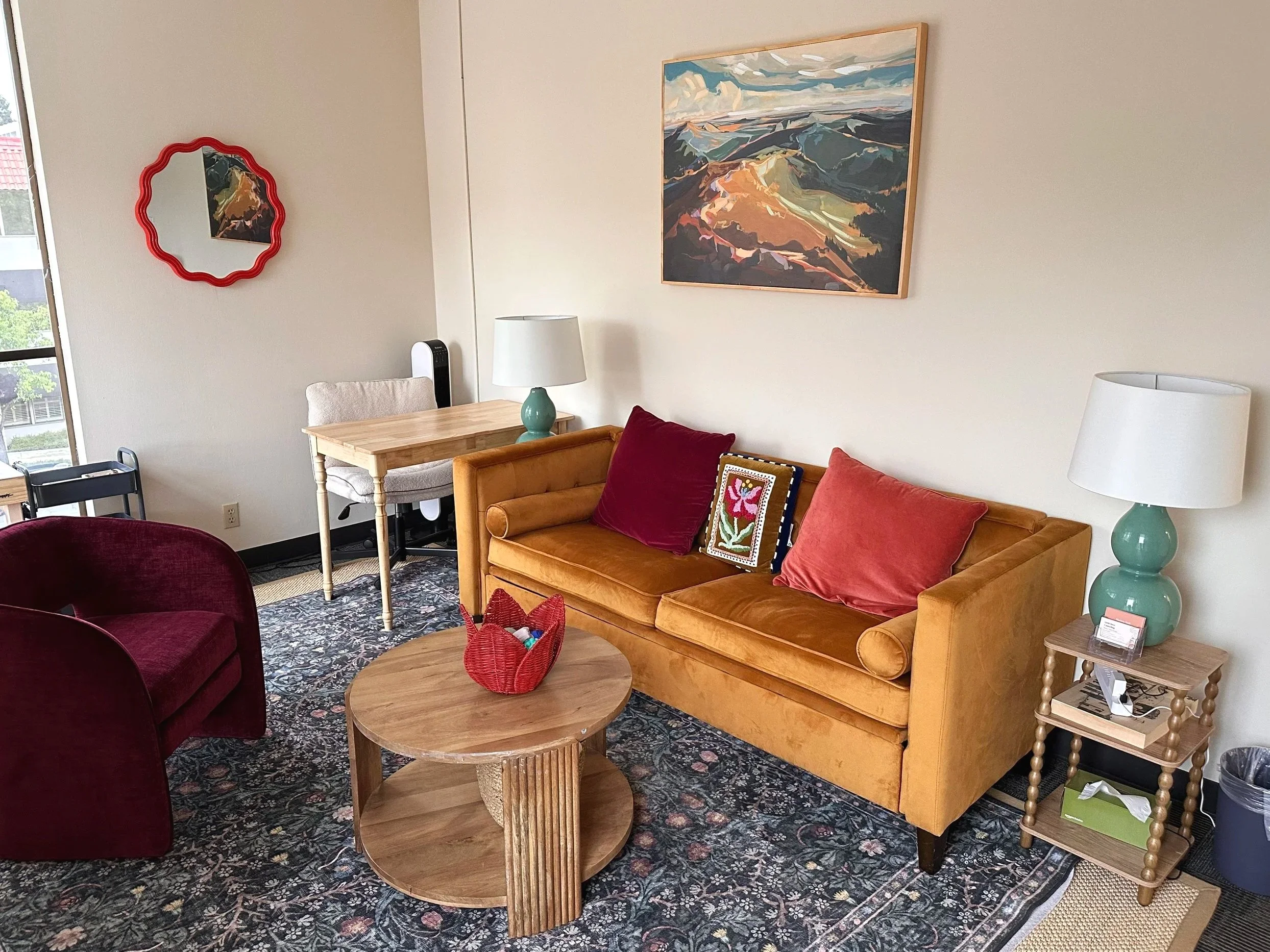 Each of our therapy rooms has its own feel: warm, lived-in, and quietly beautiful. No two families are alike, and no two sessions look exactly the same.