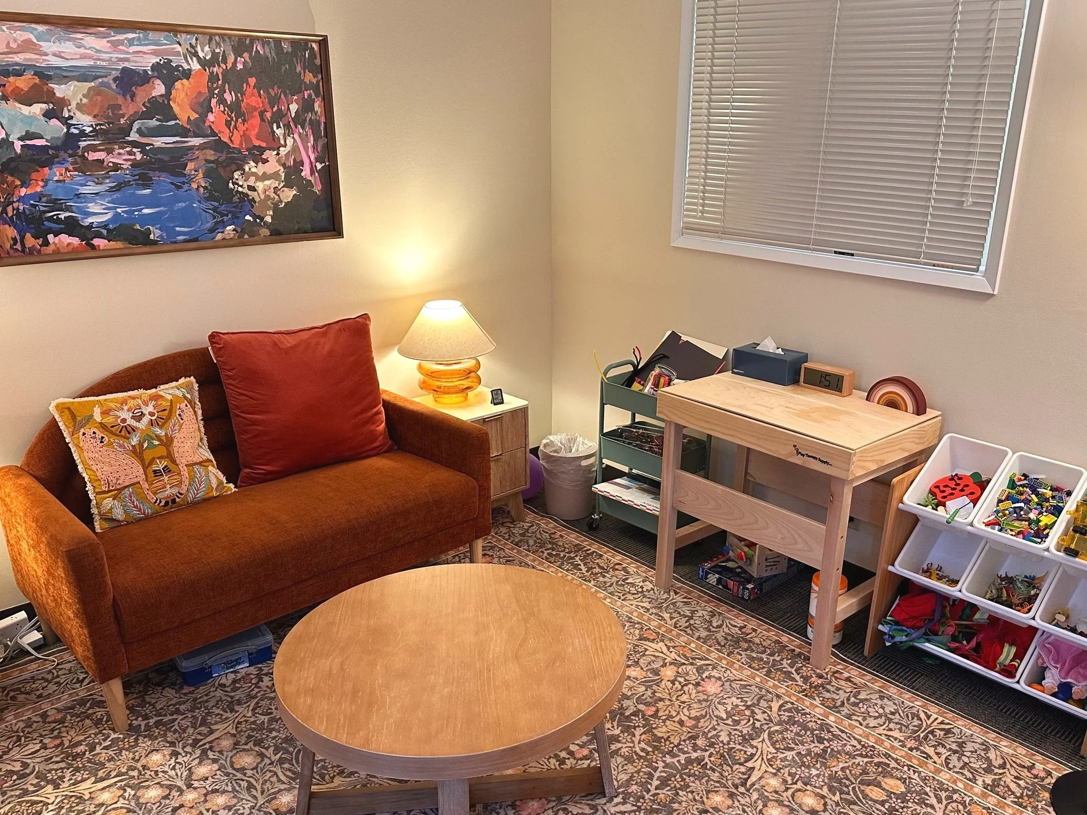 This is where the real work happens, and it looks a lot like play. Our play therapy room is intentionally designed so children feel free to express whatever they are carrying, without needing the words.