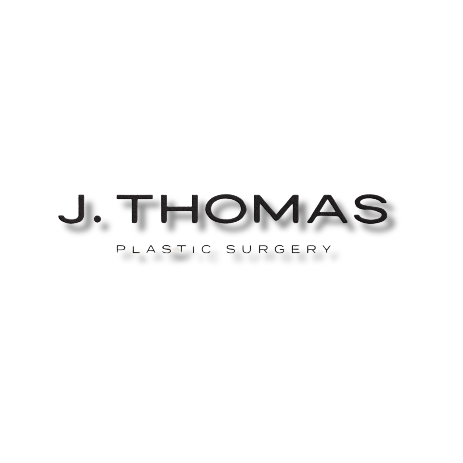Logo for J. Thomas Plastic Surgery with black and gray text on a black background.