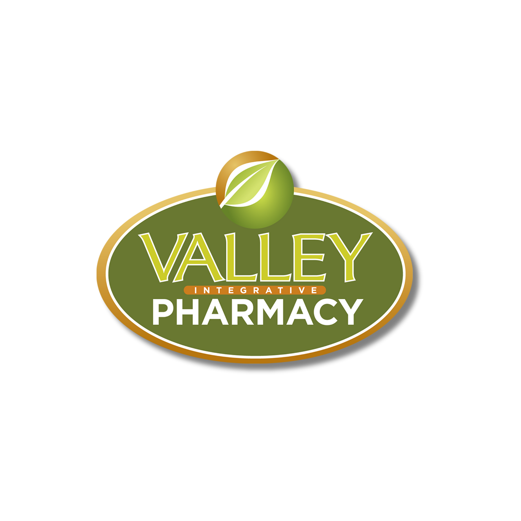 Logo of Valley Integrative Pharmacy with green oval background, white and yellow text, and a leaf icon above.