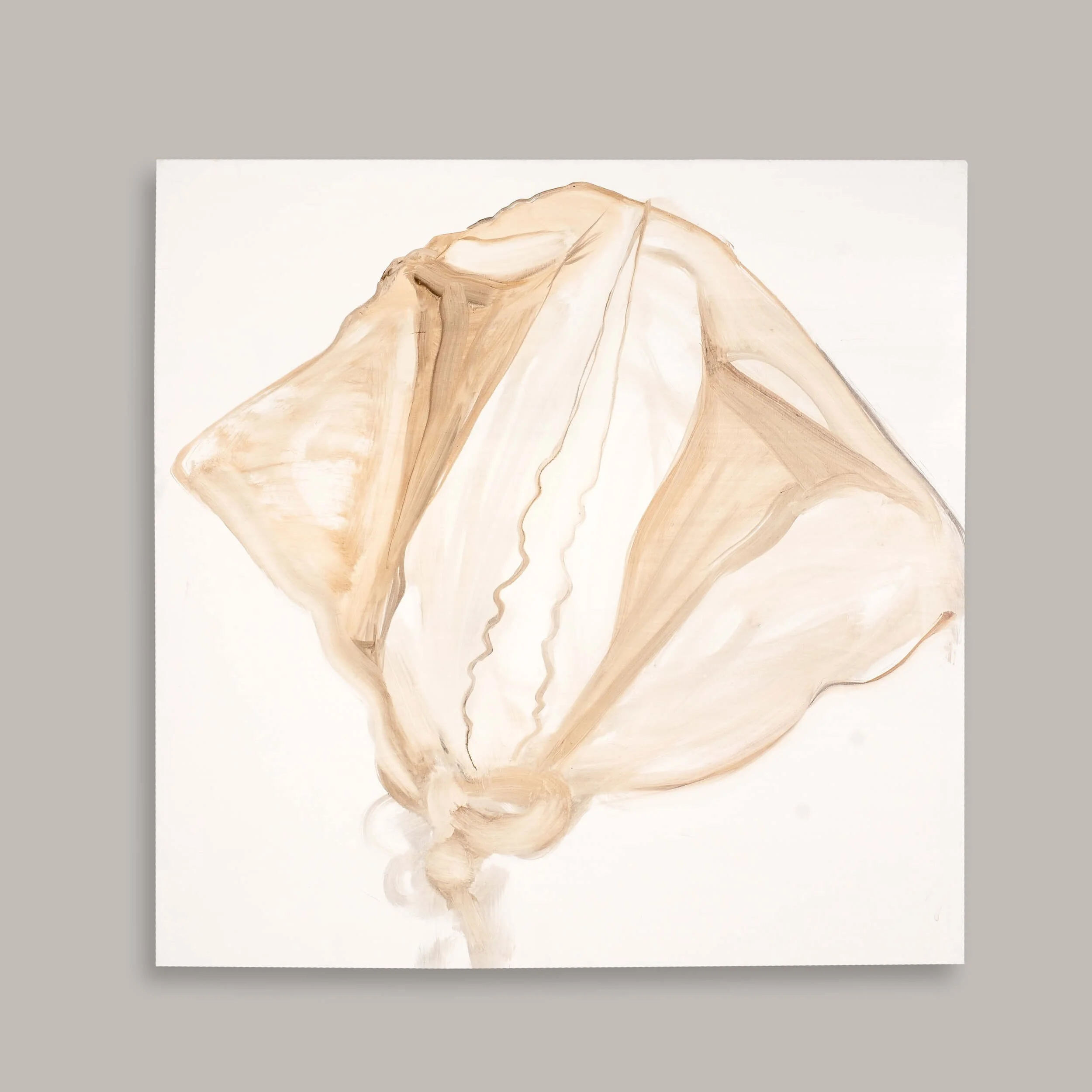 Abstract painting in neutral beige and white tones.