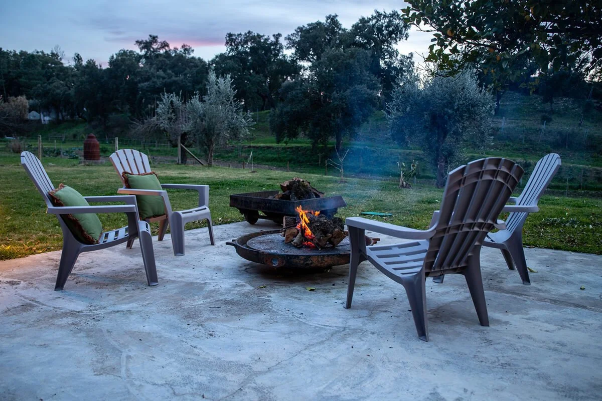 Outdoor fireplace at the equestrian resort in Santarém, Portugal
