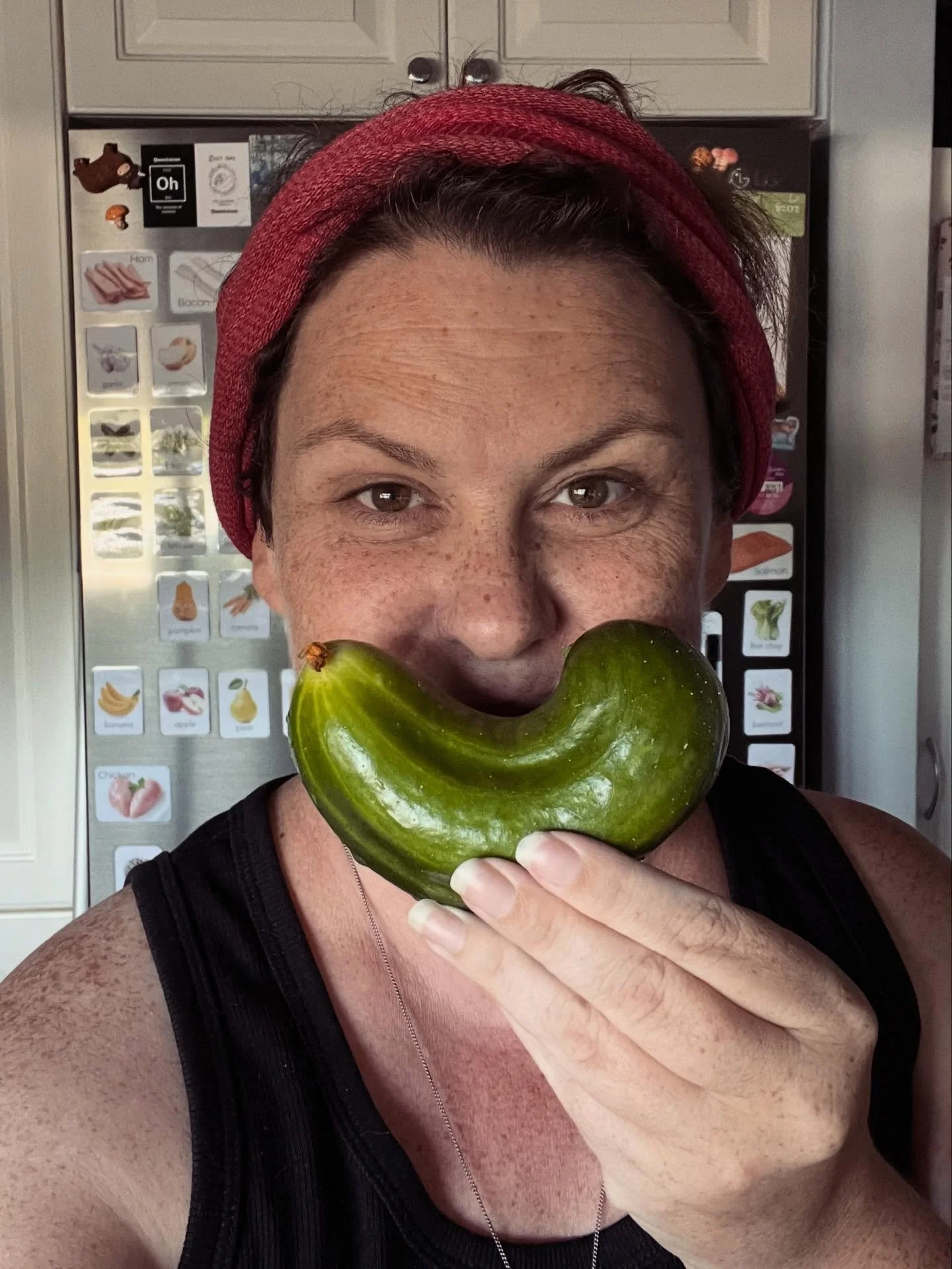 Our first cucumber of the season! (Cue eleventy billion more 😵&zwj;💫😂)

Real food is wonky, scratched, maybe even critter damaged. Supermarkets want you to believe that WE only accept perfectly sized and shaped fruit and veg, tell them they&rsquo;
