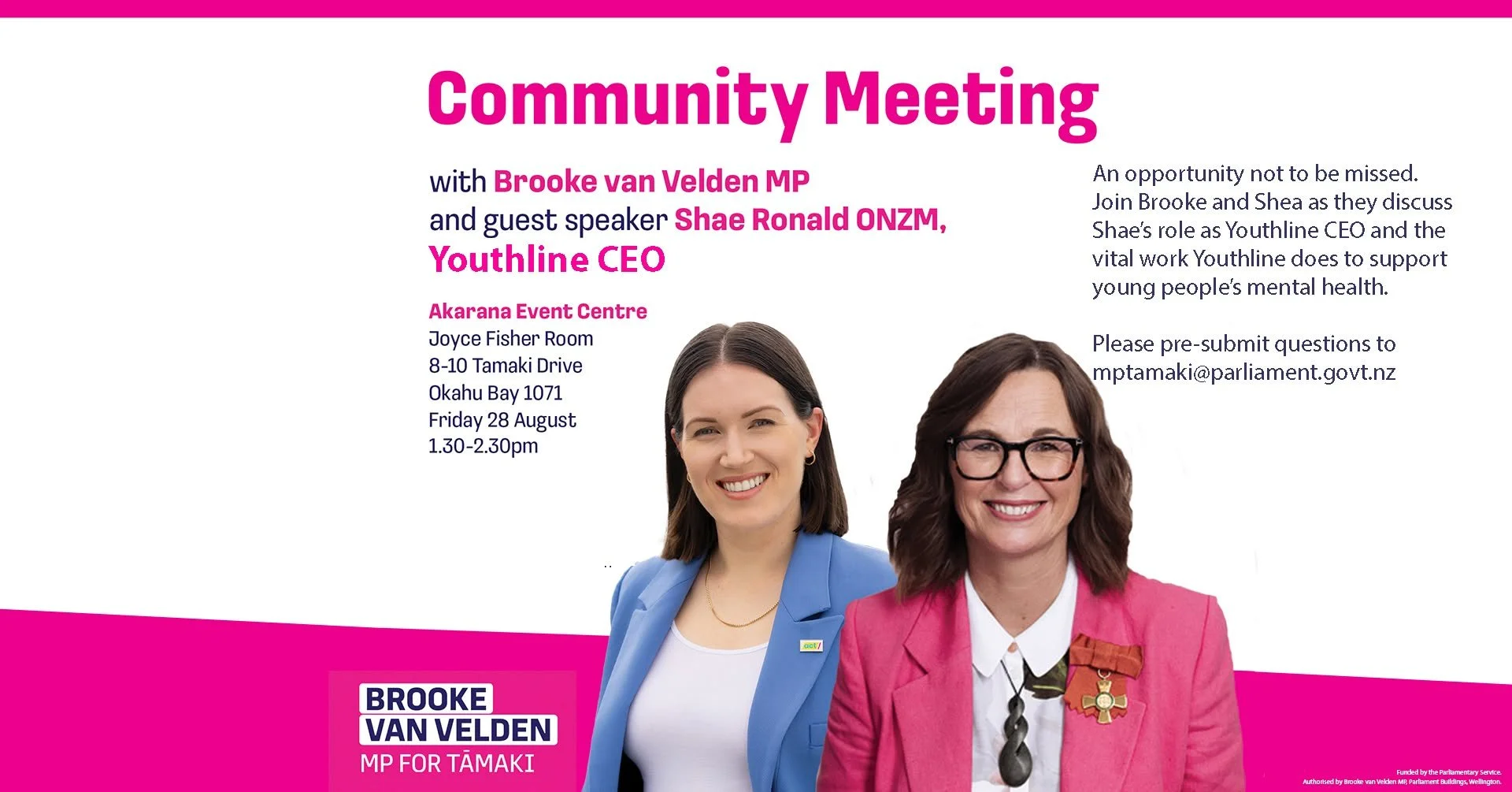 Community Meeting with Brooke van Velden MP & Youthline CEO