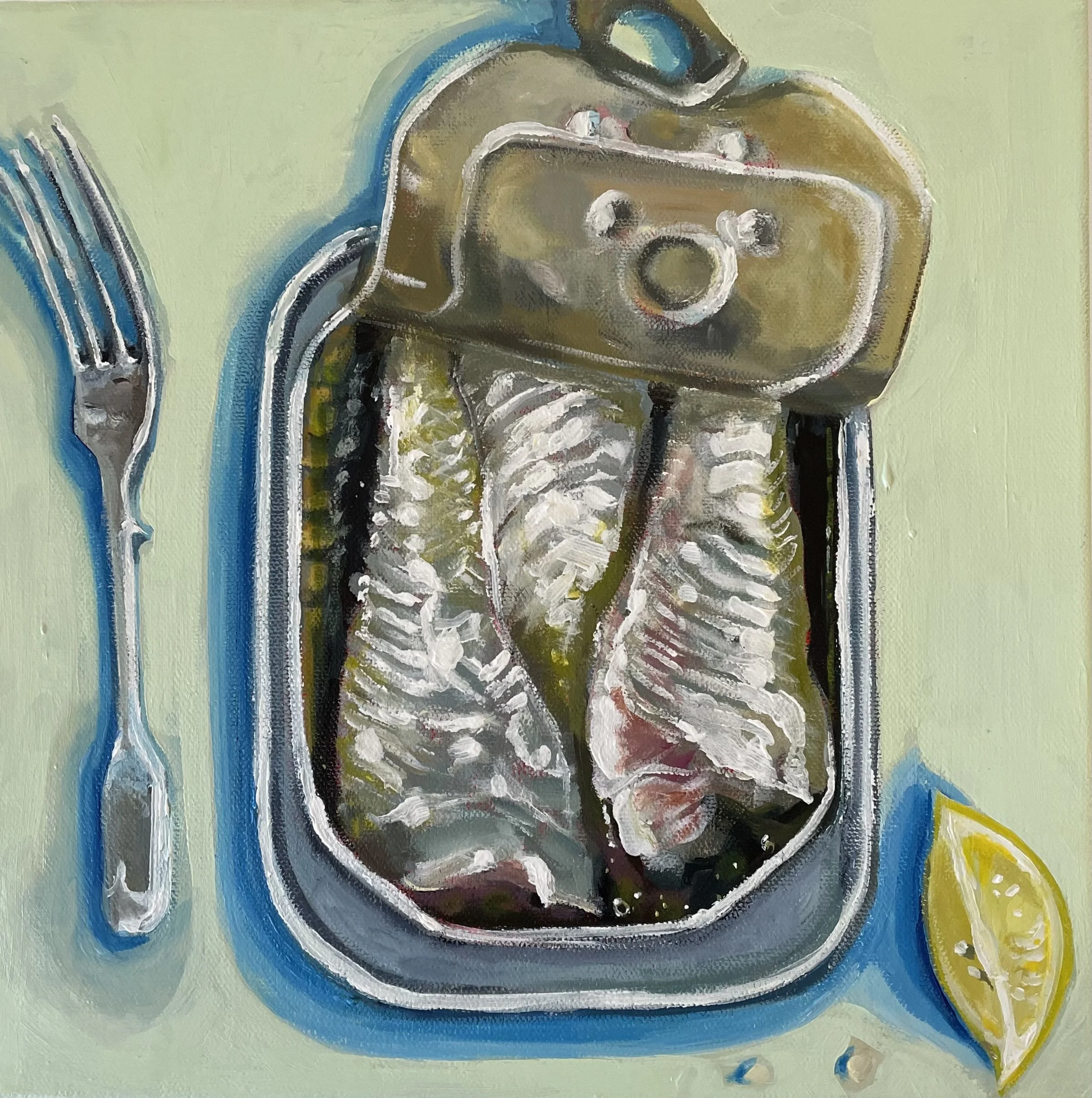 Sardines with fork and lemon. acrylic on canvas, framed in Tassie Oak, 33x 33 cm, 2023, $570

Available at Project Gallery 90, contact Kate for further details.

info@projectgallery90.com
@project_gallery90
