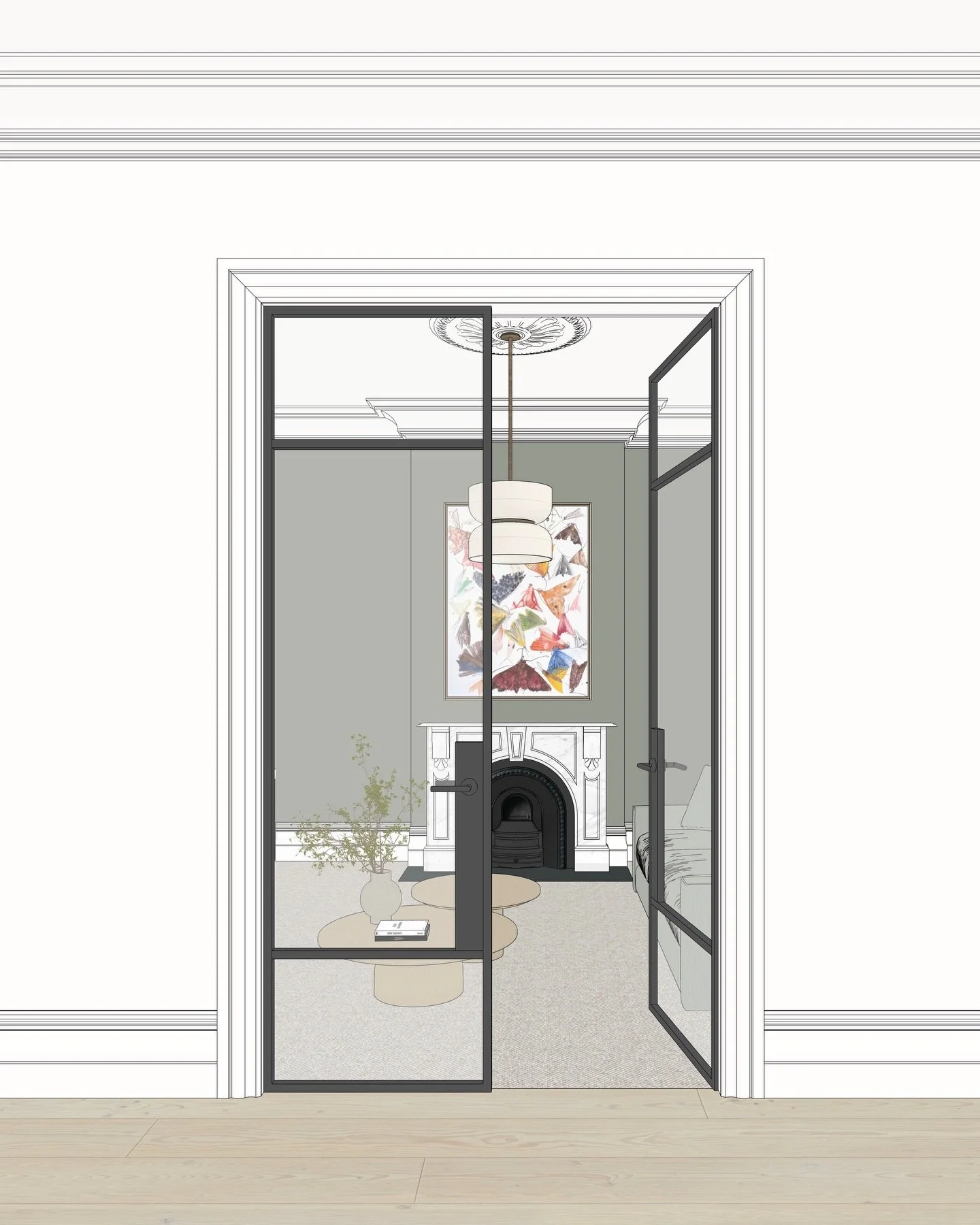 Wattle House | Sitting Room Conceptual Design

Entirely reimagined by Studio Josephine, this space has undergone a complete interior transformation from a bedroom into a sophisticated sitting room and study hybrid. From the steel doors to the cabinet
