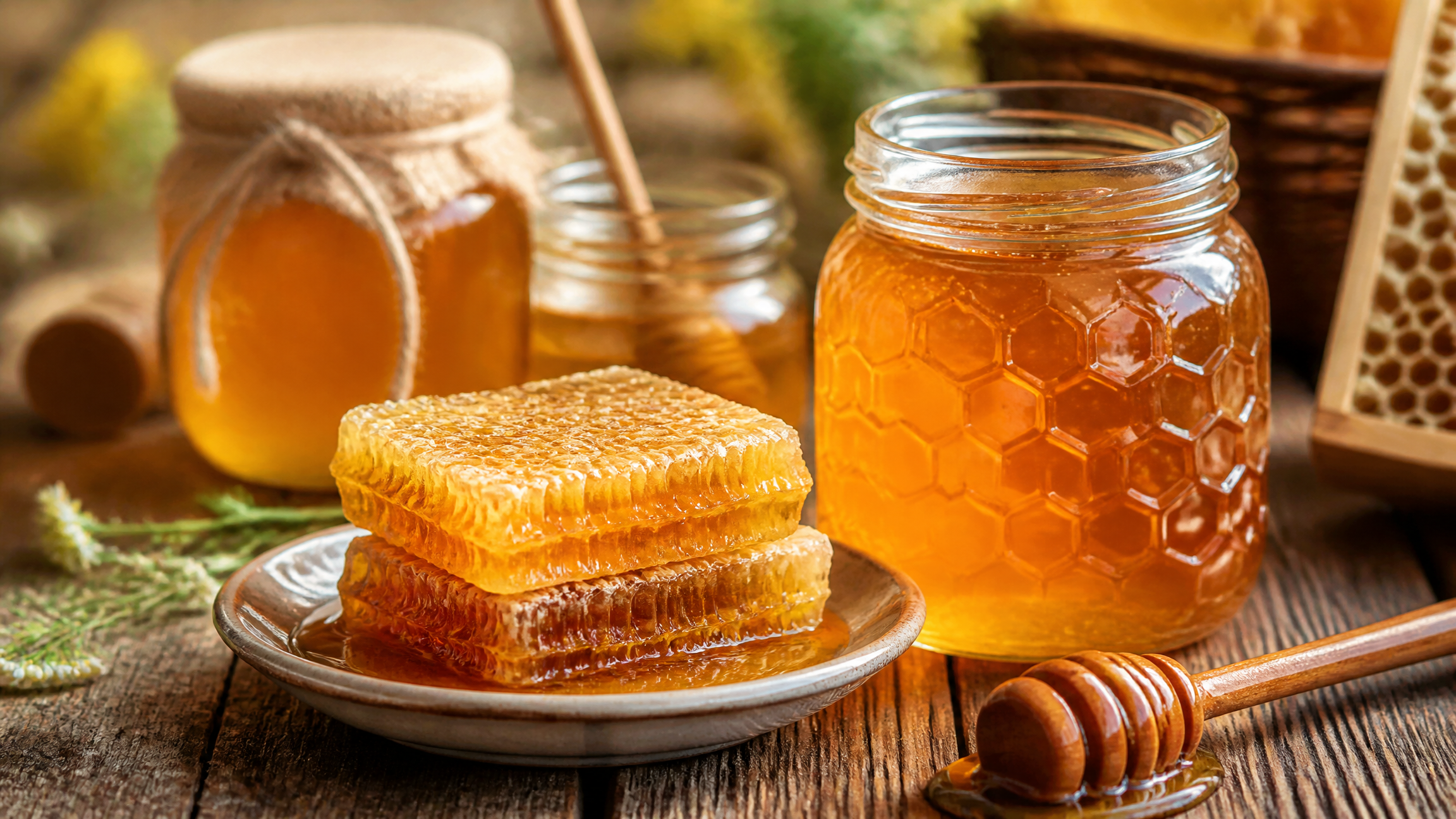 Jars of raw wildflower honey and fresh honeycomb — Art of the Hive