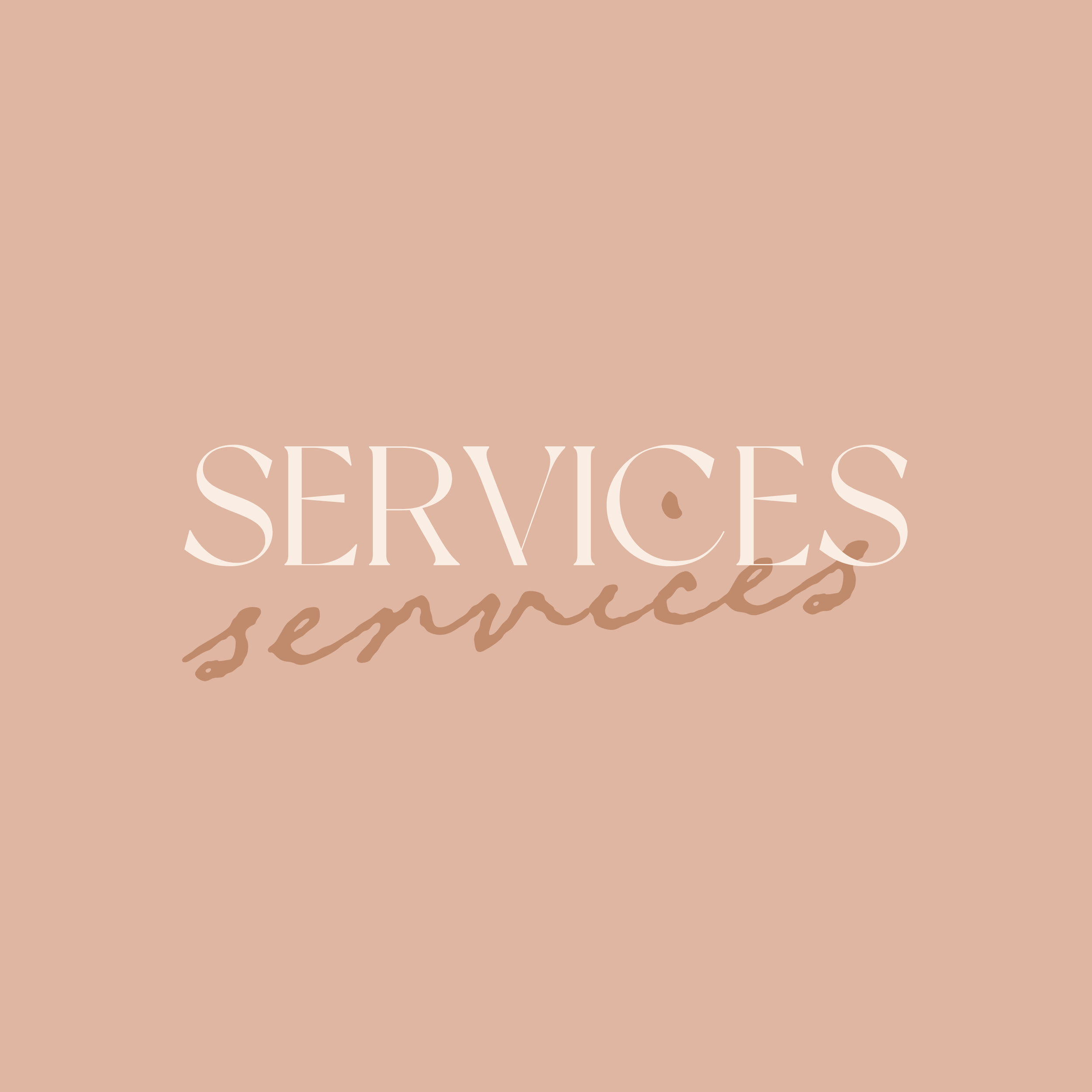 Pink background with the words 'Services' in large uppercase font and 'services' in smaller cursive font underneath.