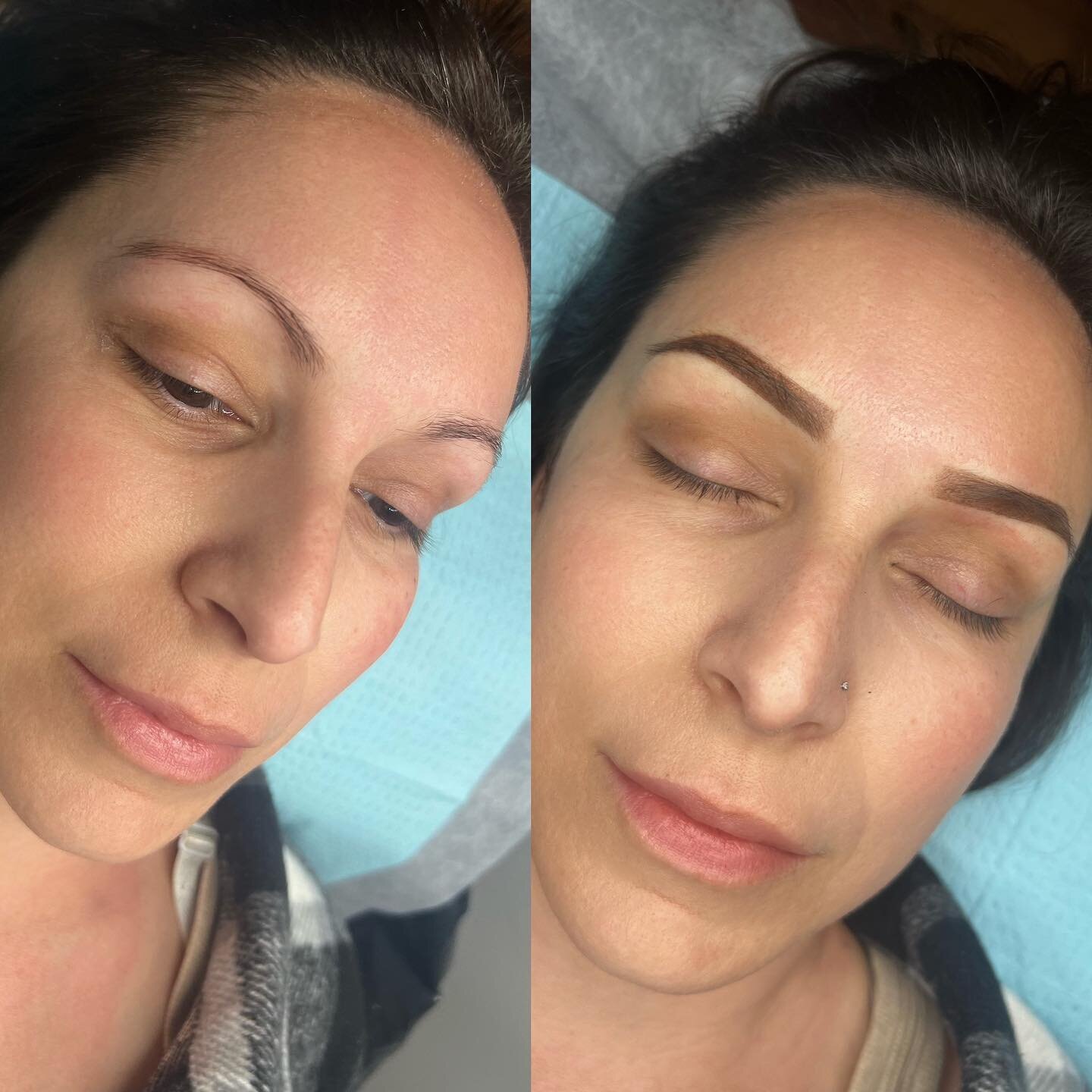 How gorgeous does she look with this brow transformation? 😍 Over tweezed, round or &lsquo;m&rsquo; shaped brows tend to make you look older than you are. I&rsquo;m living for the new shape and and perfect thickness 😍🥰💕 

#vaughanpmu #richmondhill