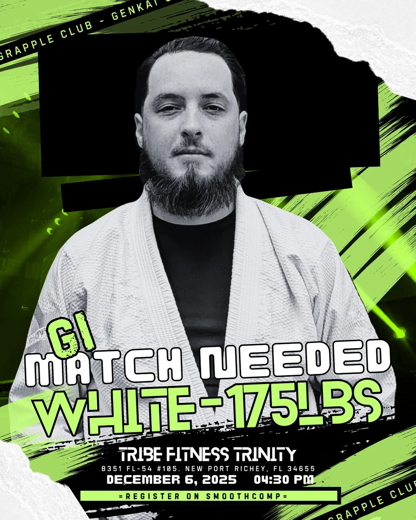 ❇️ GI MATCH NEEDED ❇️ // White Belt - 175 lbs! 

Who wants to take on @king_bp4 on Dec.6th at the Genkai Grapple Club V1 event? Submission Only - Superfight Series guaranteed to be a high energy night! 

If you fit that rank and weight, and would lik