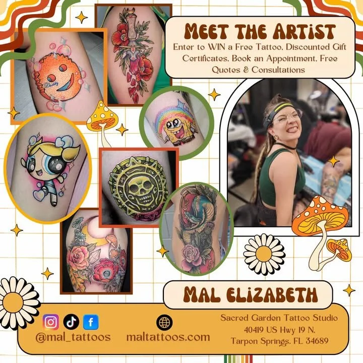 MAL TATTOOS 🍄 // We are so excited to announce that @mal_tattoos will be joining us on December 6th for the Genkai Grapple Club:V1! She will have a booth stationed inside @tribefitnesstrinity for anyone who would like to stop by and check it out!! 

