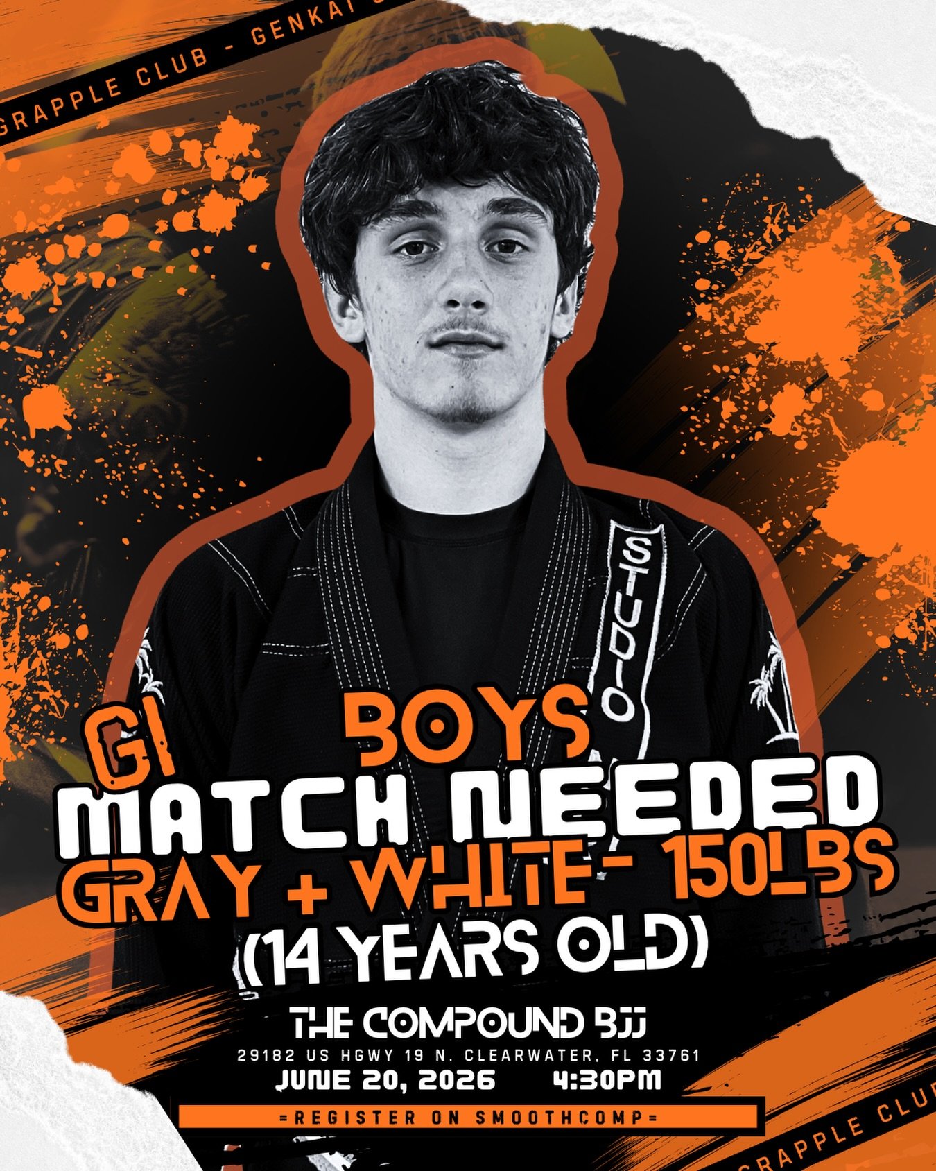 GI MATCH NEEDED // Gray + White Belt - 150lbs (14yo)

We&rsquo;ve got Andrew locked in for Genkai Grapple Club: Volume Two on June 20th! 

We are looking for someone who would be interested in going head to head with Andrew for a submission-only gi s