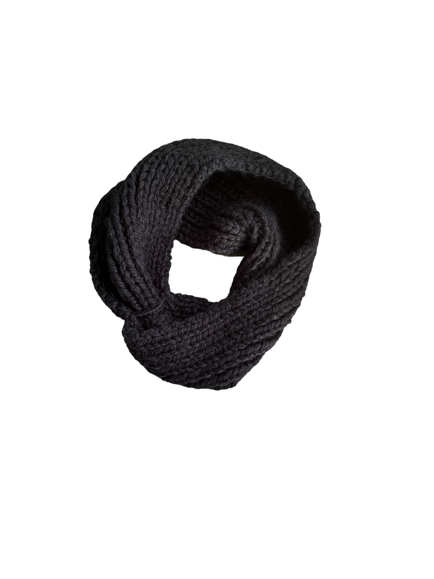 Hand knit wool blend black cowl.