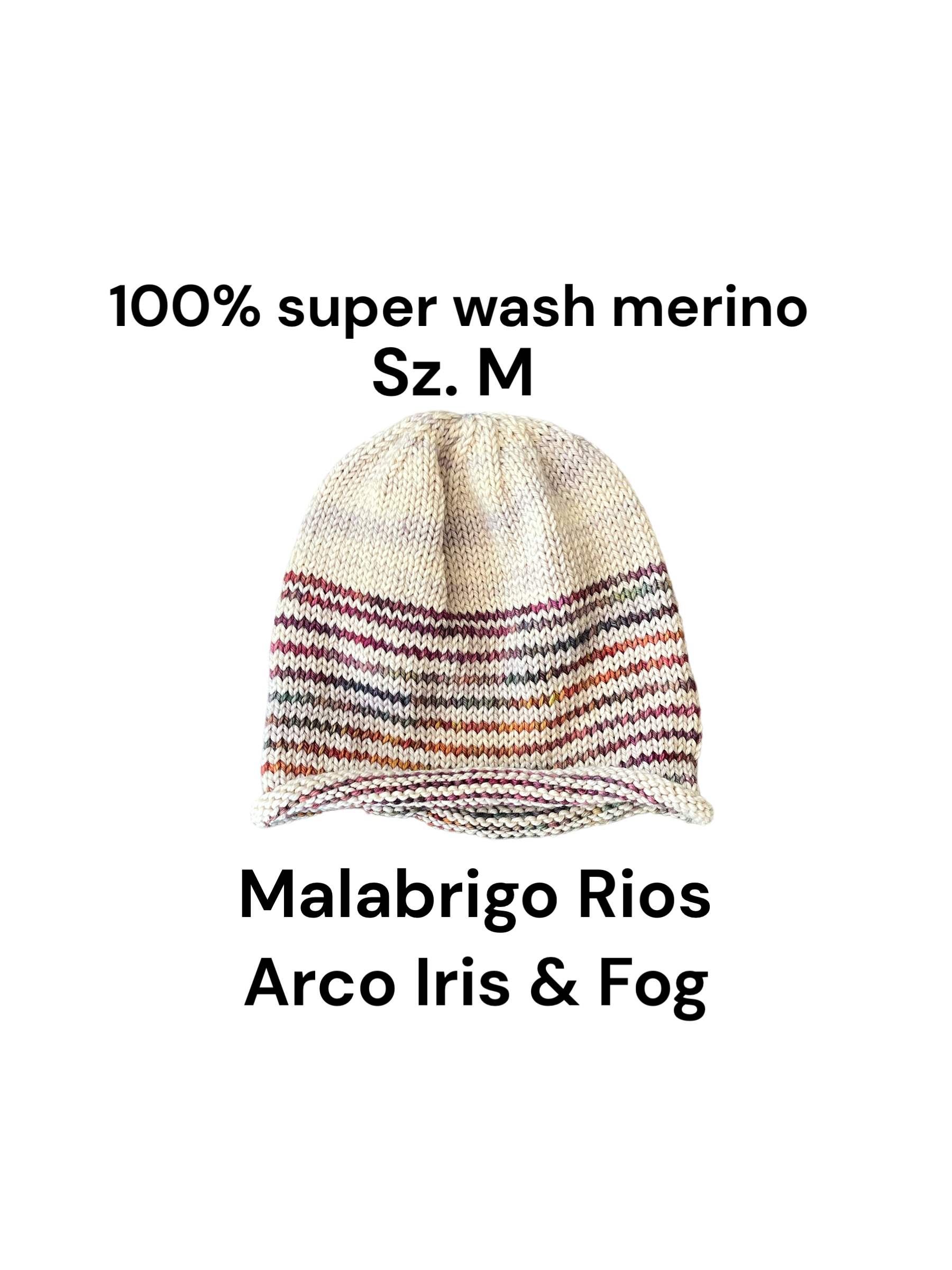 Hand knit Merino wool rolled up brim beanie. Sz. S-M. Unisex. Made in USA, California, Marin Co; M-014