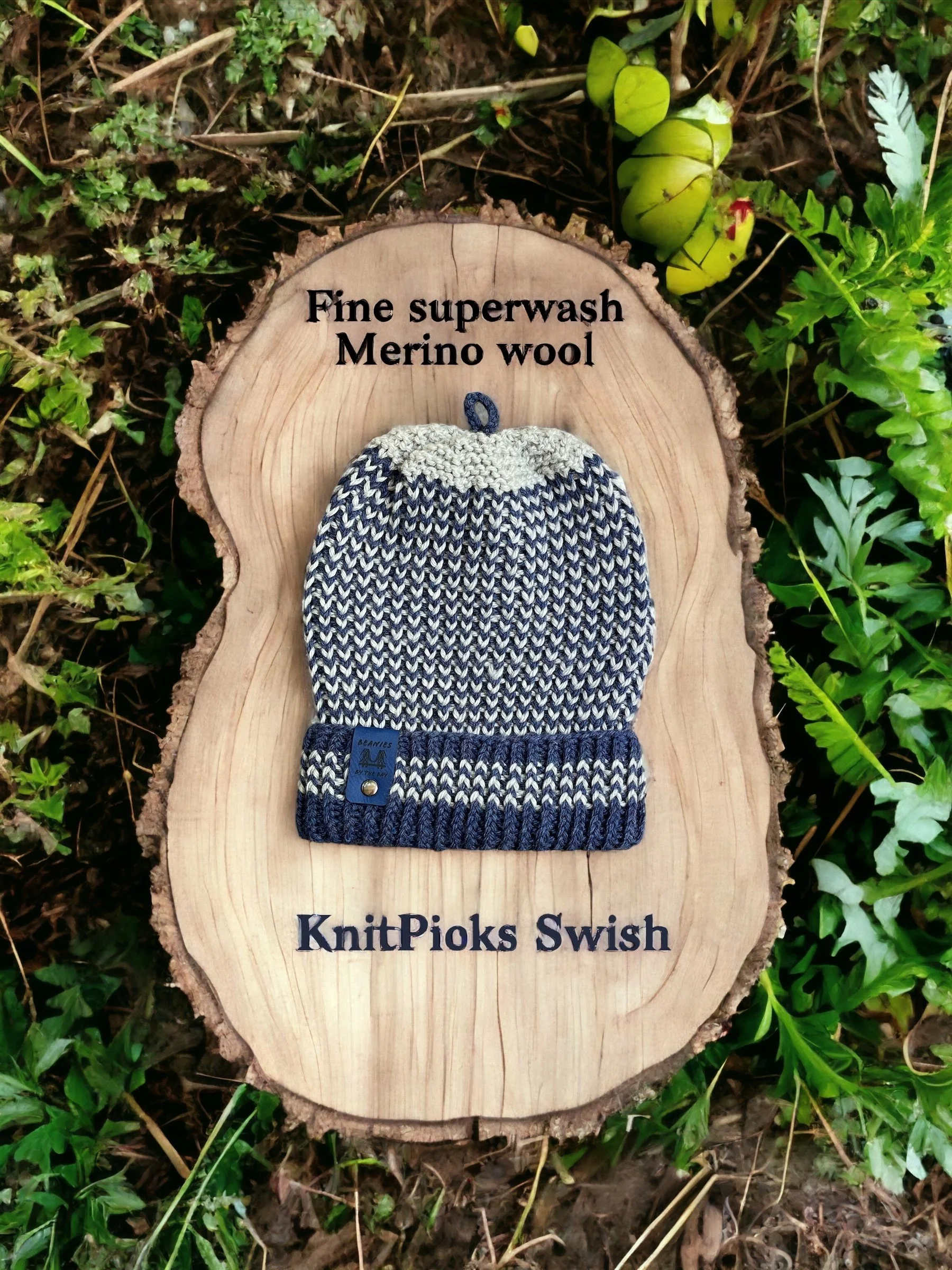 Hand knit 100% fine superwash Merino wool beanie. Made in Marin. Unisex. One size fits most; M-054 & 056