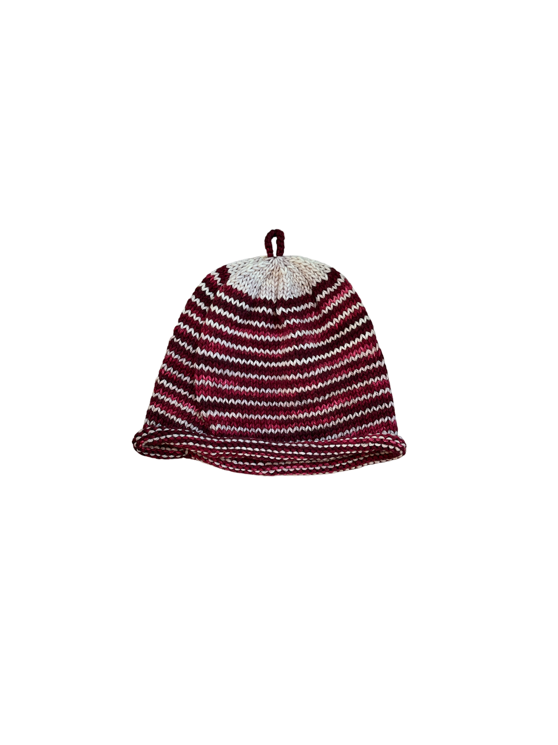 Hand knit 100% Merino wool rolled brim beanie. Handmade in Marin Co, California