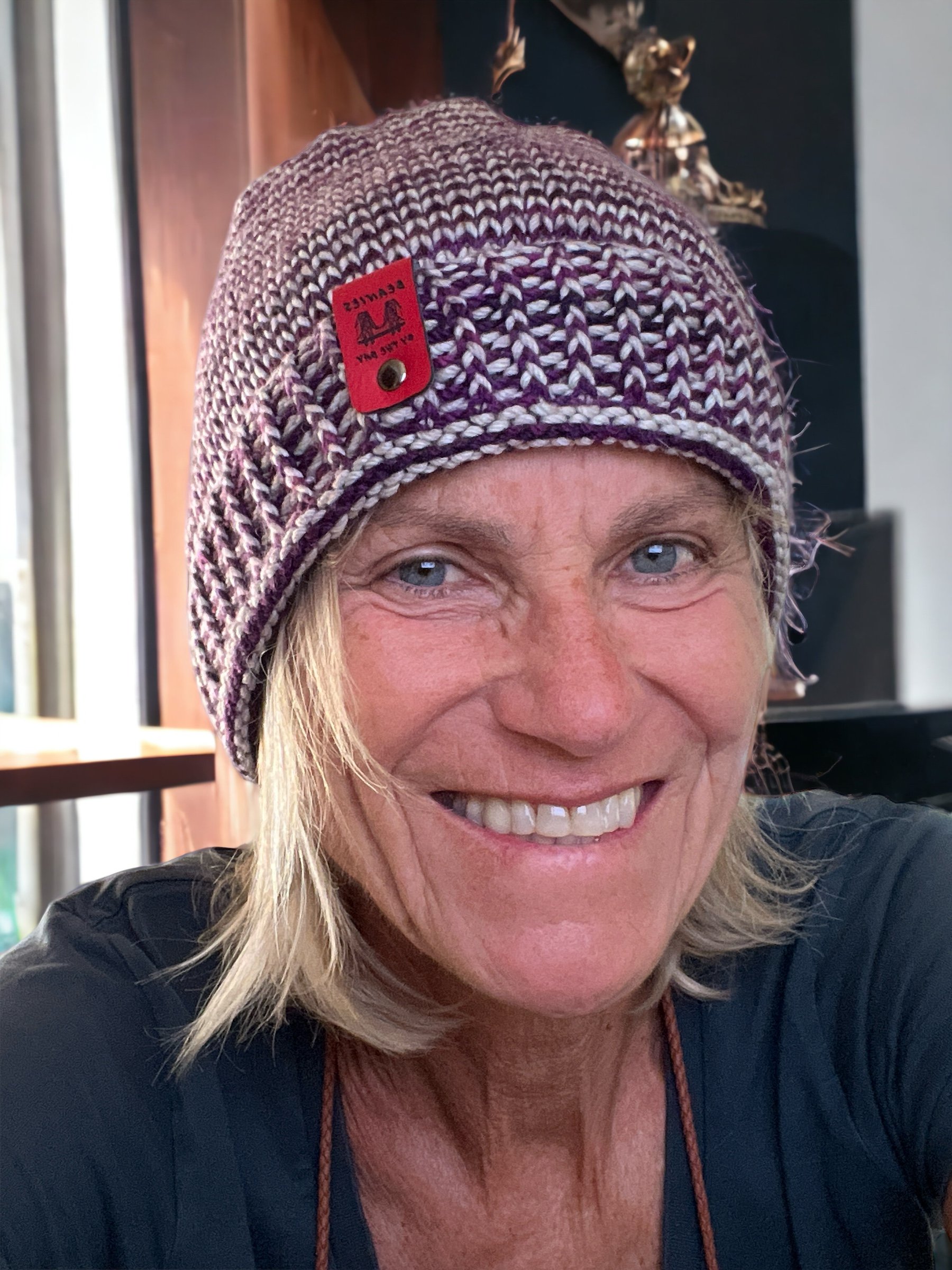 Hand knit Extrafine Pure Merino wool ribbed brim beanie. Made in USA, NorCal, Marin. Unisex