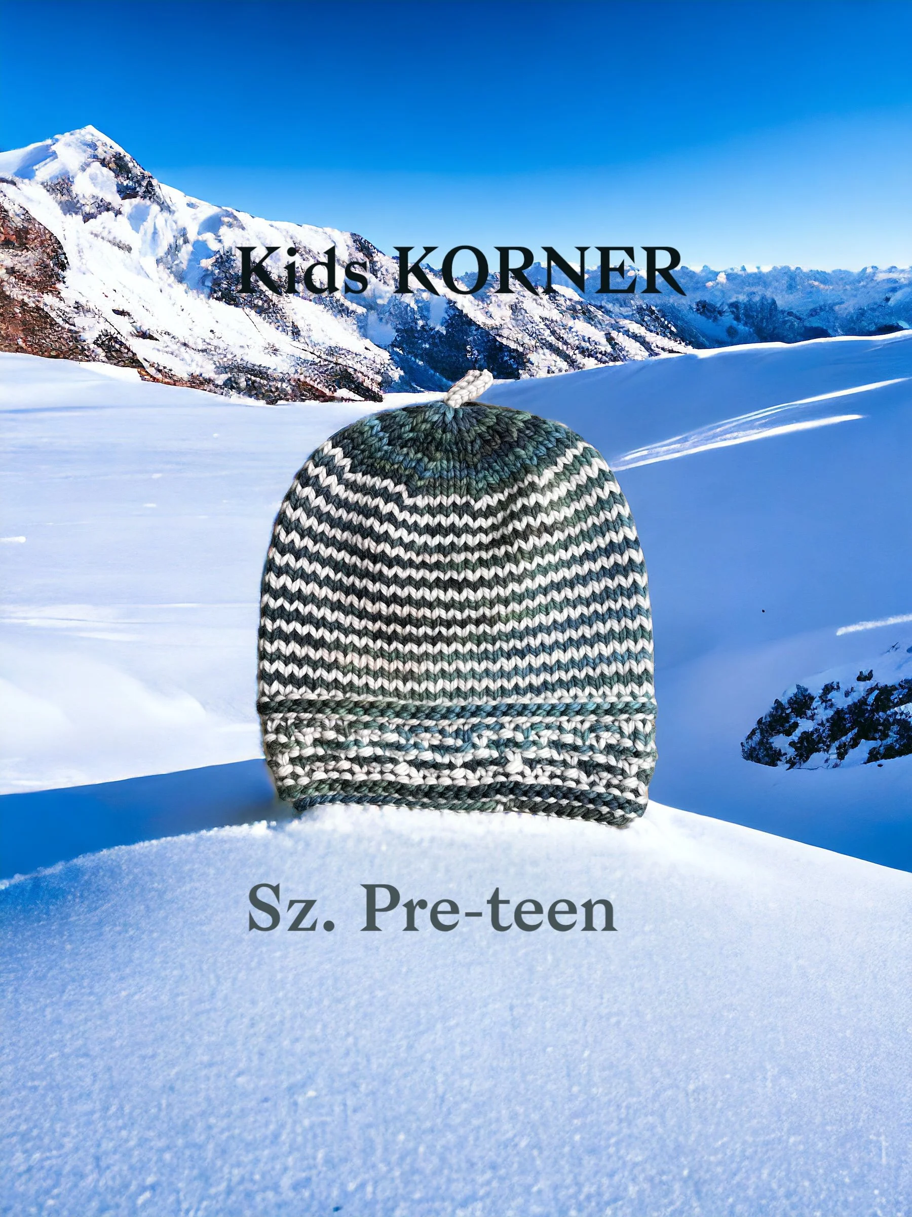 Hand knit, pure merino wool, boy's beanie, sz. 5-12, pre-teen; made in USA, Marin