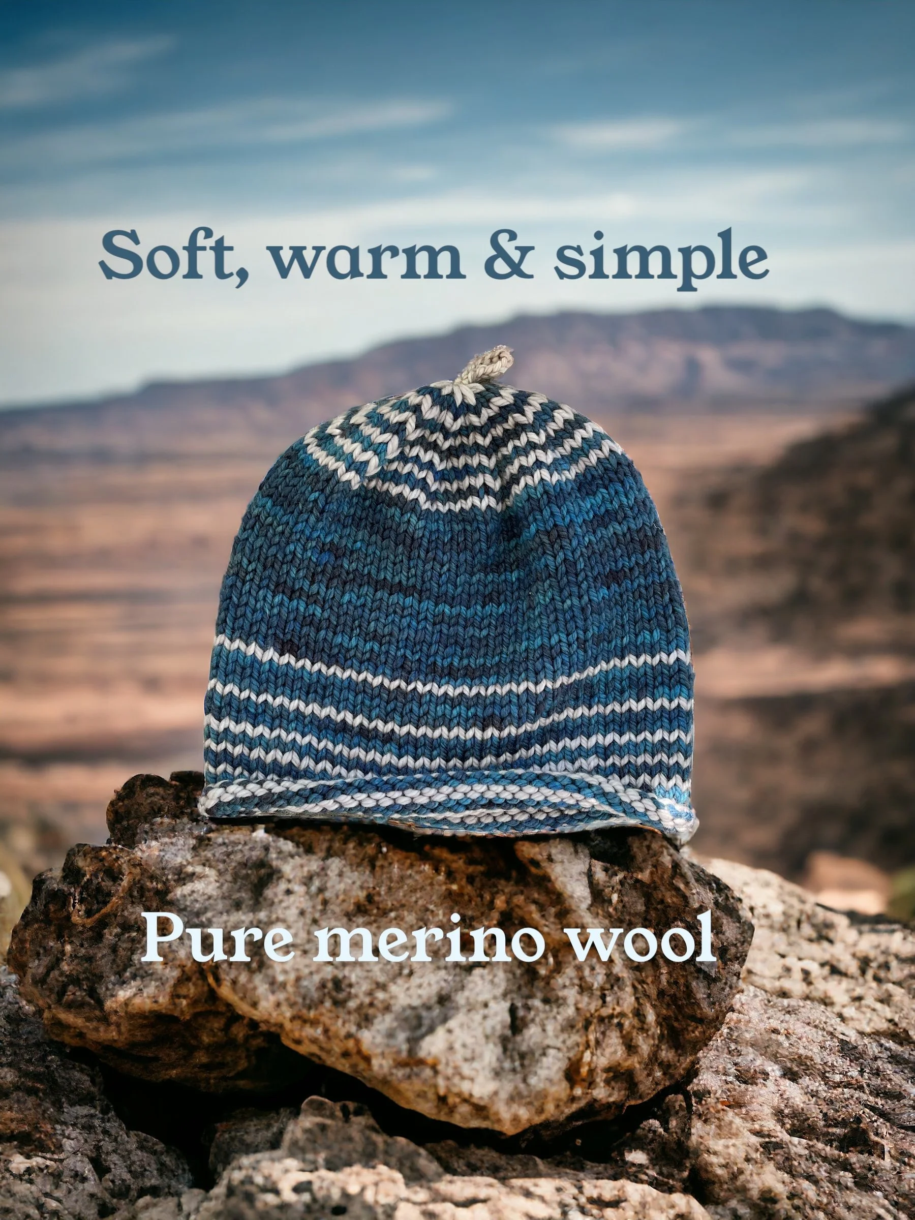 Hand knit pure merino wool beanie. Made in California, Marin. One size. Unisex