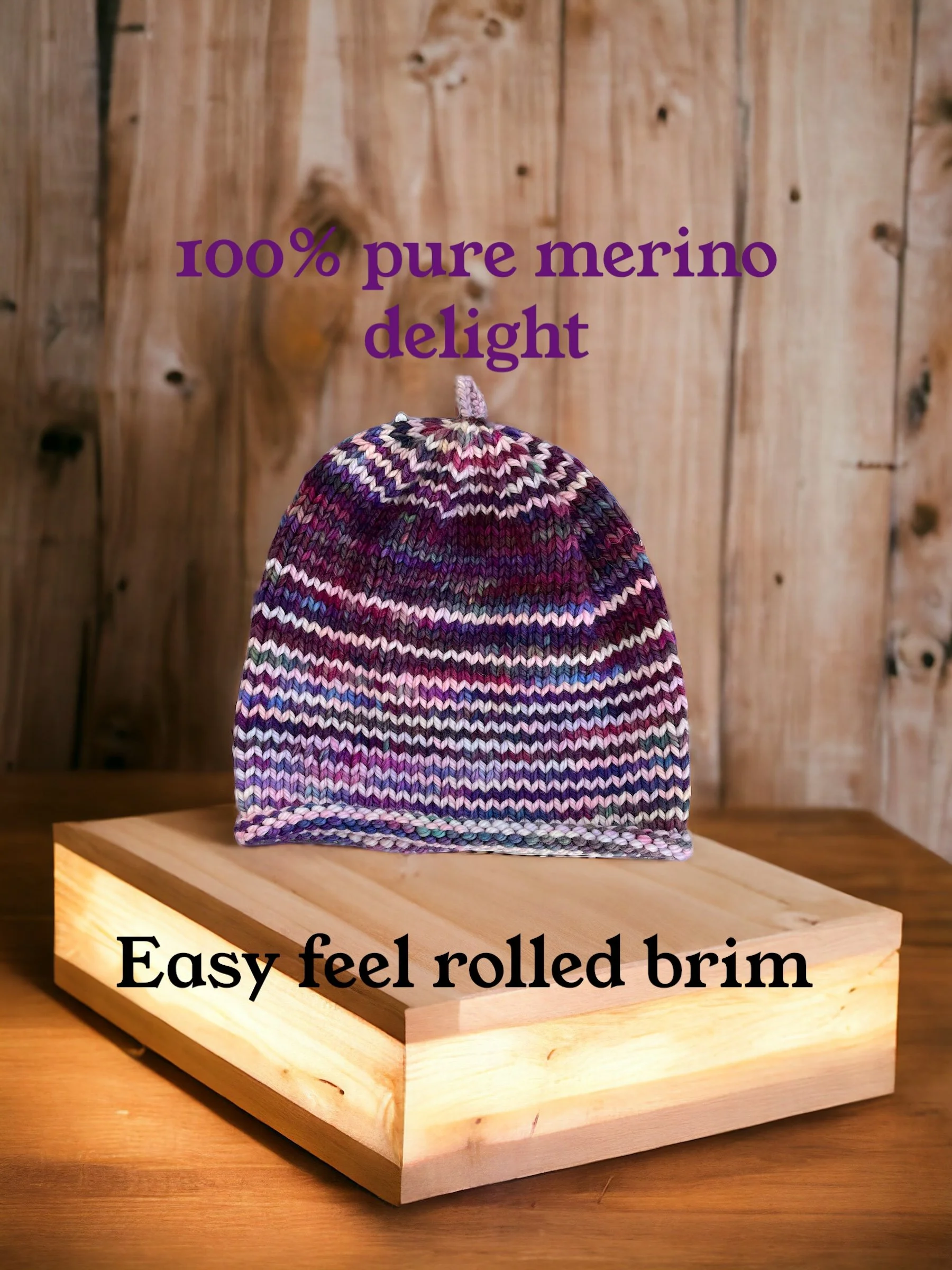 Hand knit pure merino wool beanie. Made in California, Marin. One size. Unisex