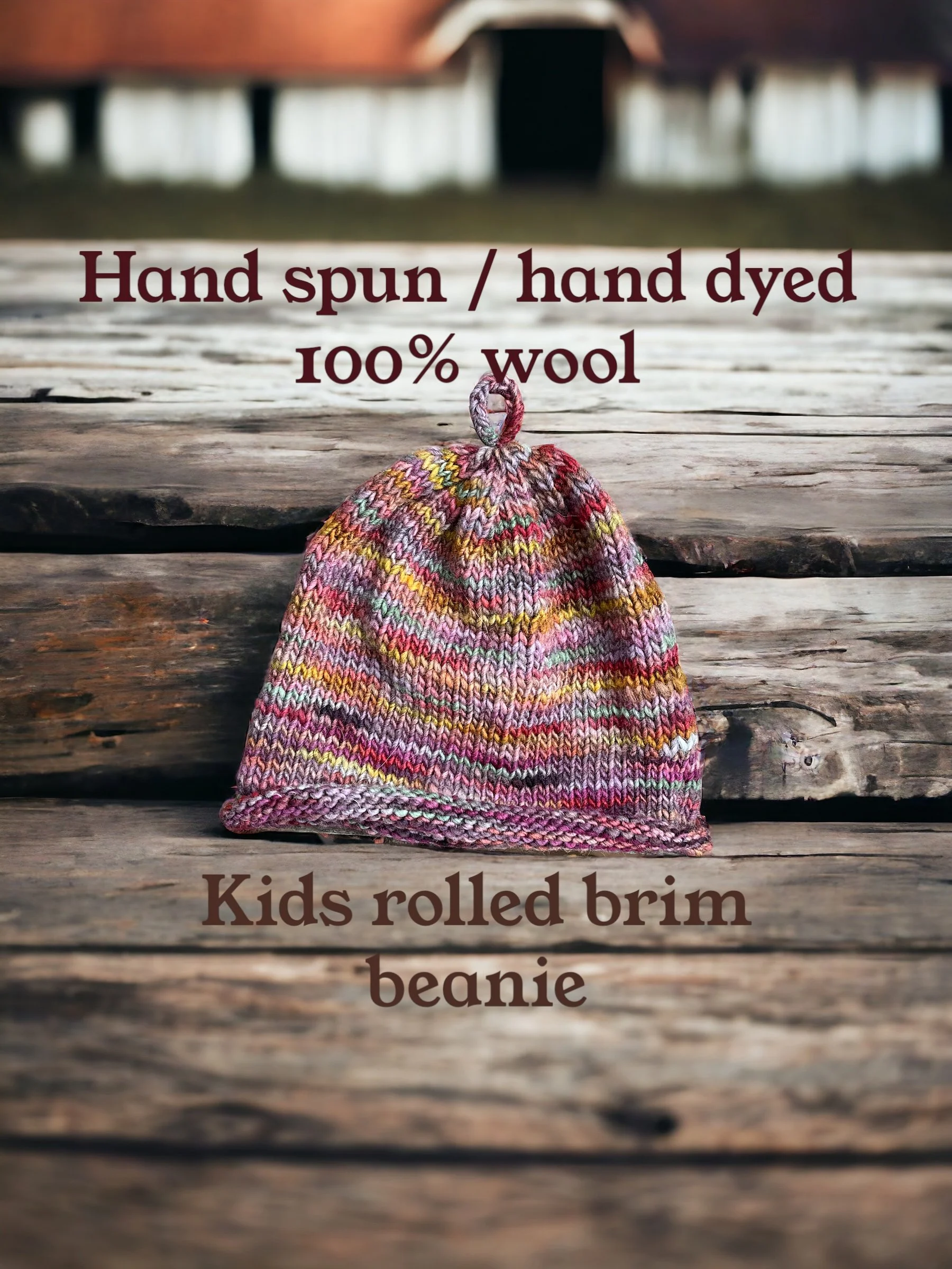 hand knit kids hat / rolled brim beanie. Made in the USA, California. Kids size 5-12. Unisex