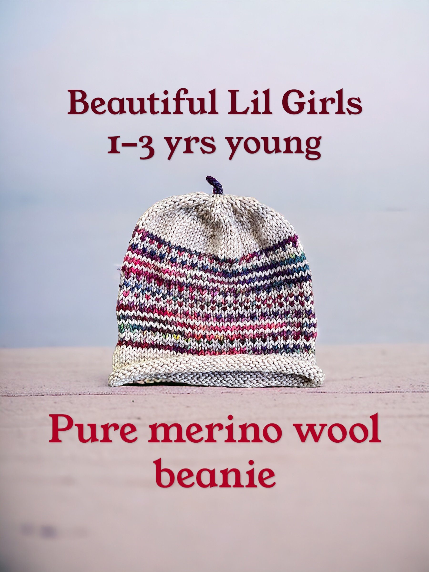 Hand knit pure merino wool beanie for little girls (2-5 yrs), handmade in California