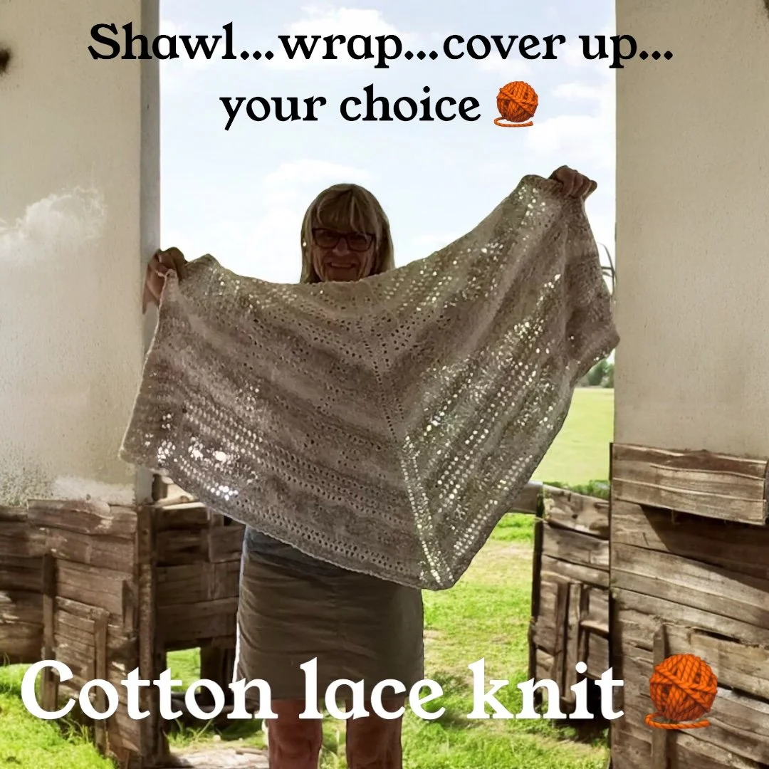 Hand knit shawl, wrap, cover up...your choice. Made in USA. Lace knit. Cotton. Multi-functional