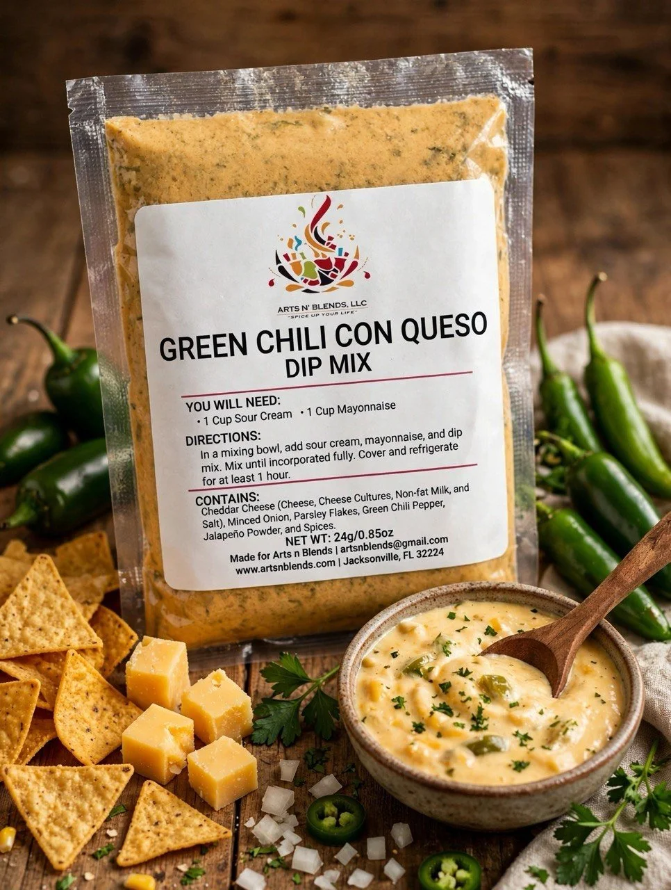 Green Chili con Queso (with Cheese)