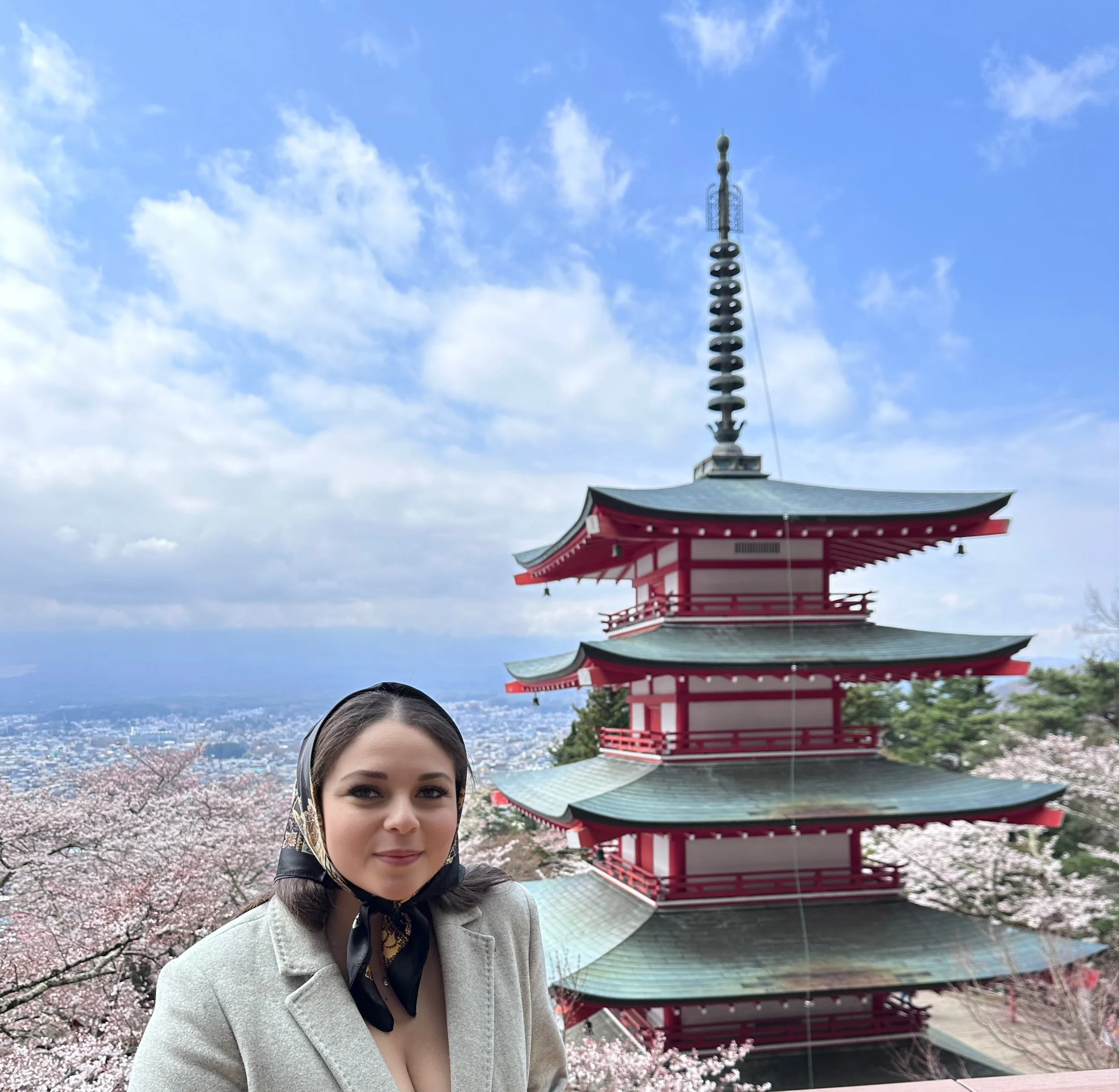 Shauny at Chureito Pagoda with Cherry Blossoms