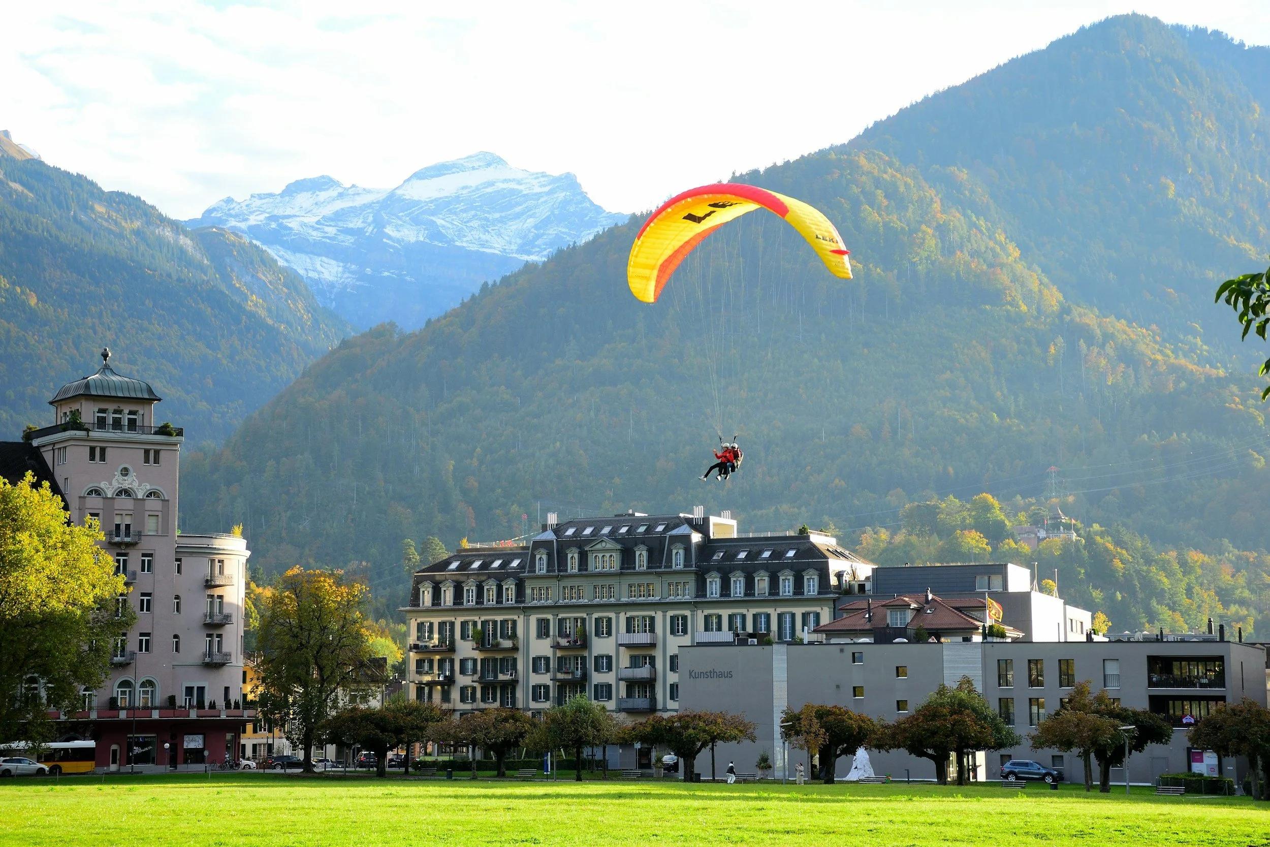 Paragliding down in Interlaken