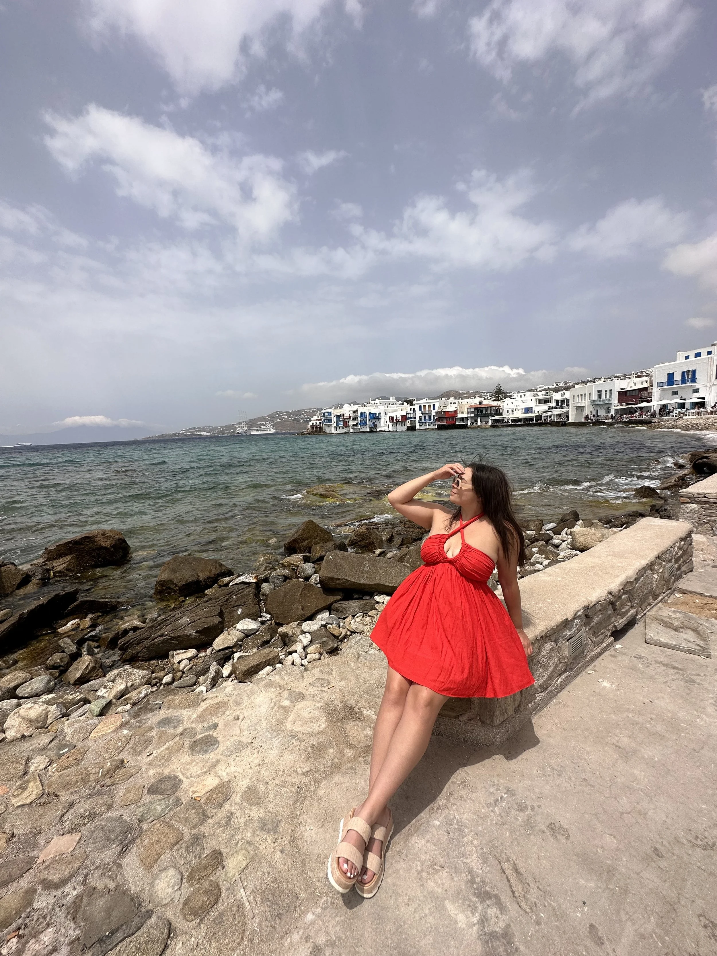 Shauny in Mykonos with Little Venice in Background