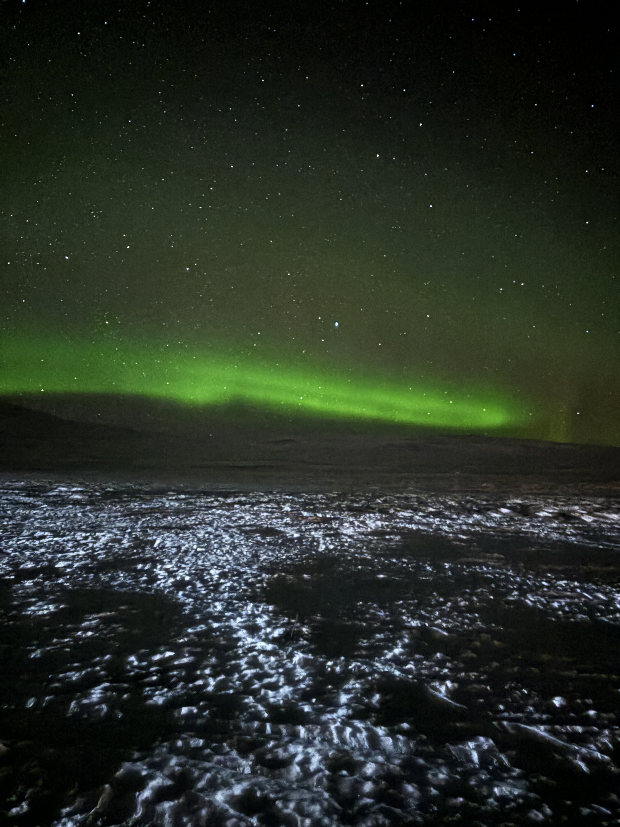 Green Northern Lights, Iceland Snow
