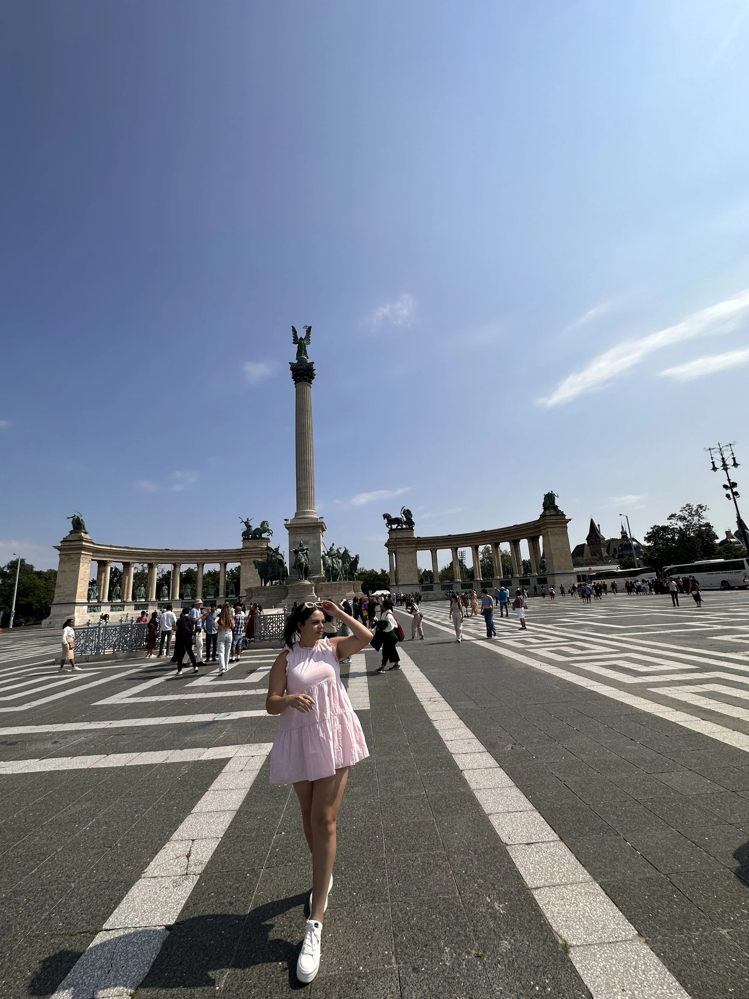 Travel Blogger at Hero's Square, Budapest