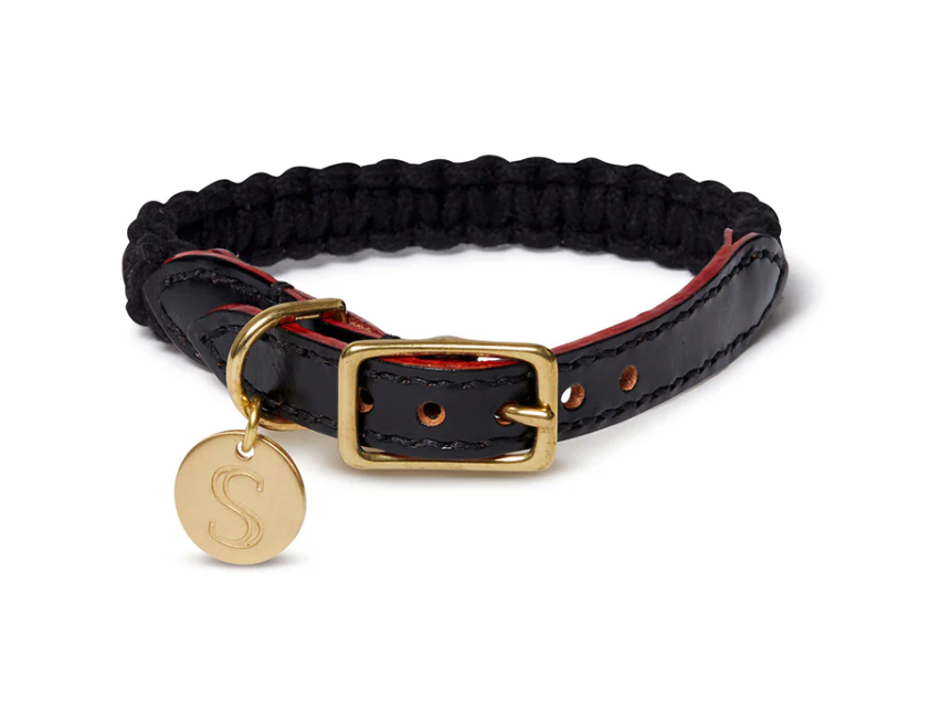 Sebastian Says Macramé Leather Dog Collar - Black