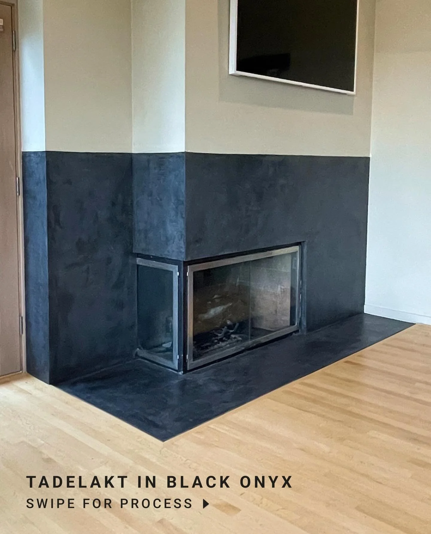Our latest full fireplace refresh using hand-polished Tadelakt in Black Onyx. Soft movement, matte-to-shiny texture, and a bold architectural moment. Swipe to see the process &mdash;> #seattlenaturalplasters