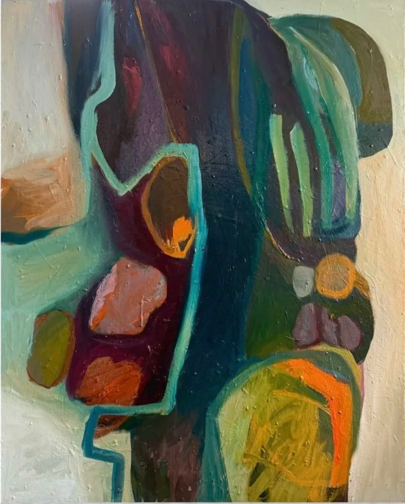 BLUE LINE, 2026, oil on recycled canvas, 30 x 24 inches