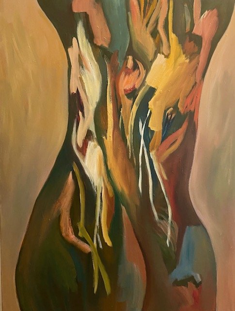 Torso Re-Visioned, 2024, oil on recycled canvas, 30 x 40 inches