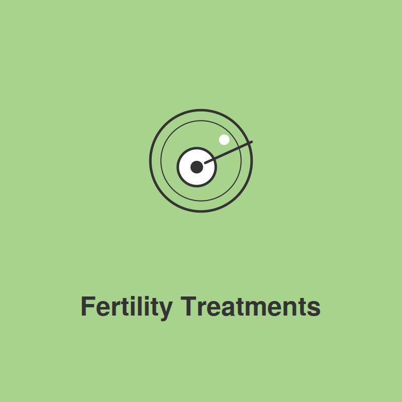 Illustration of a target with a white dot and arrow, on a green background, with the text 'Fertility Treatments' below