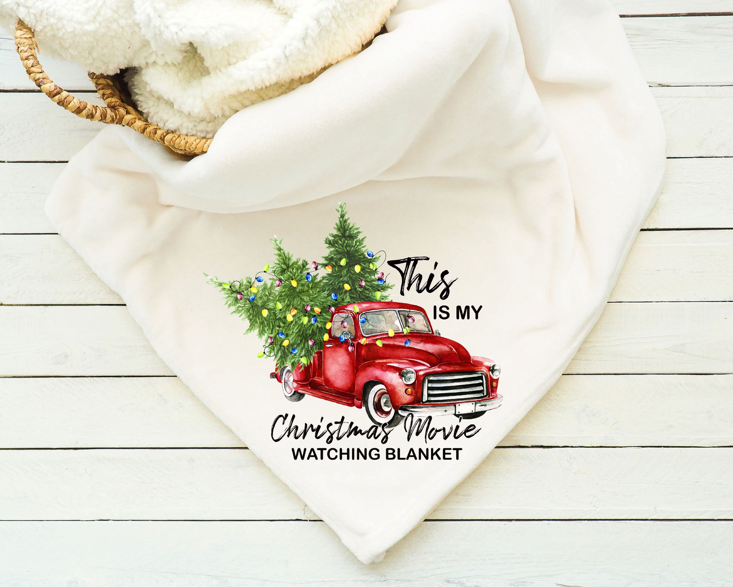 Red Vintage truck with trees blanket